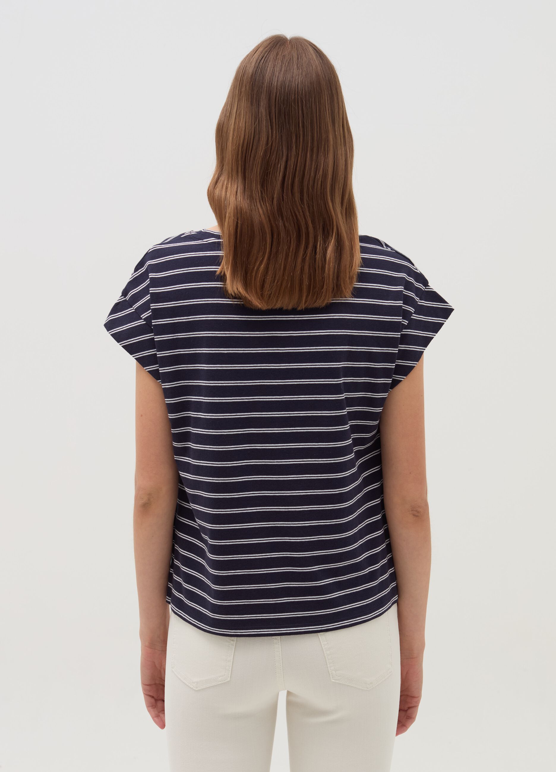 Striped T-shirt with kimono sleeves