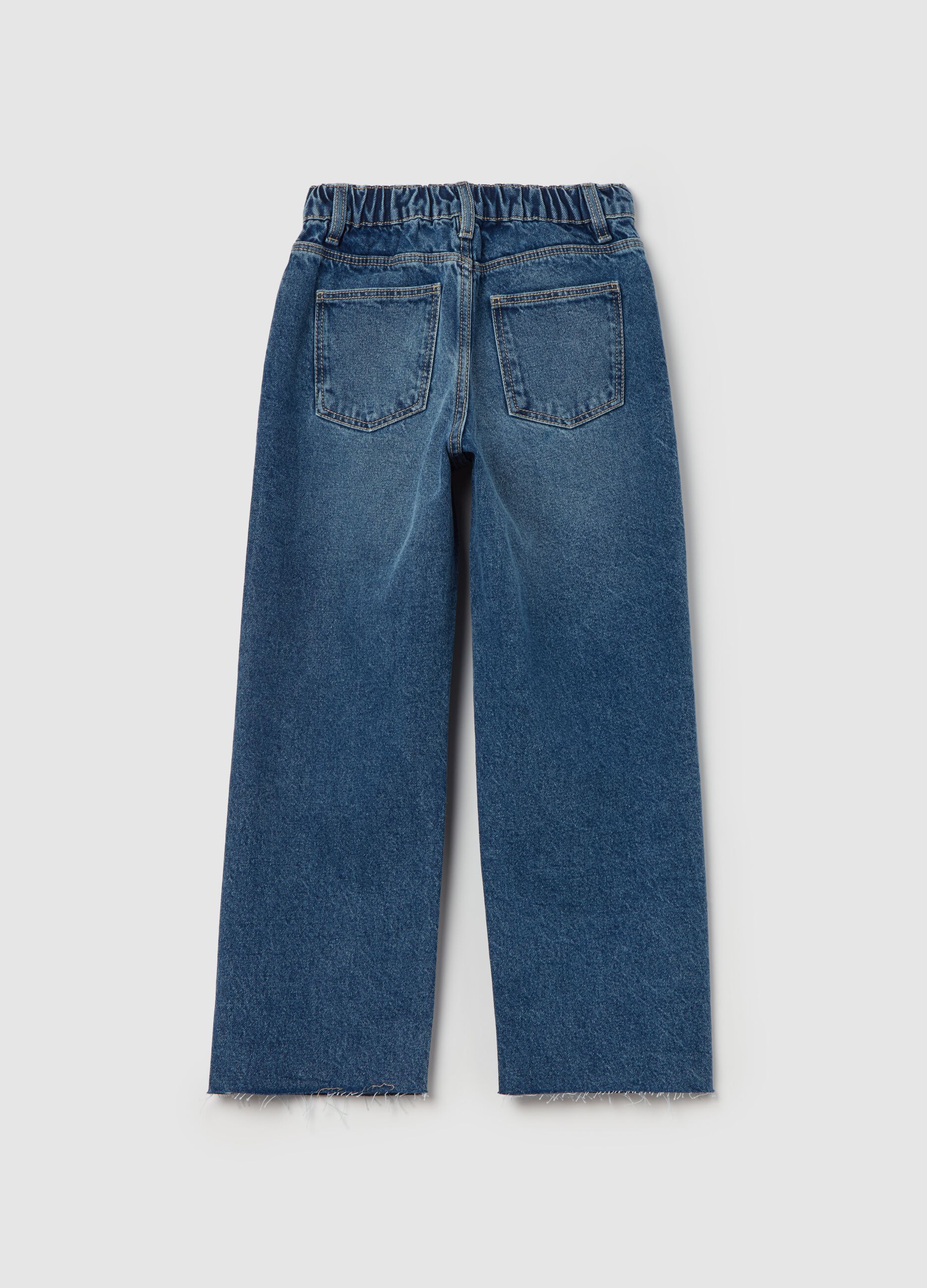 Culotte jeans with five pockets and raw edging