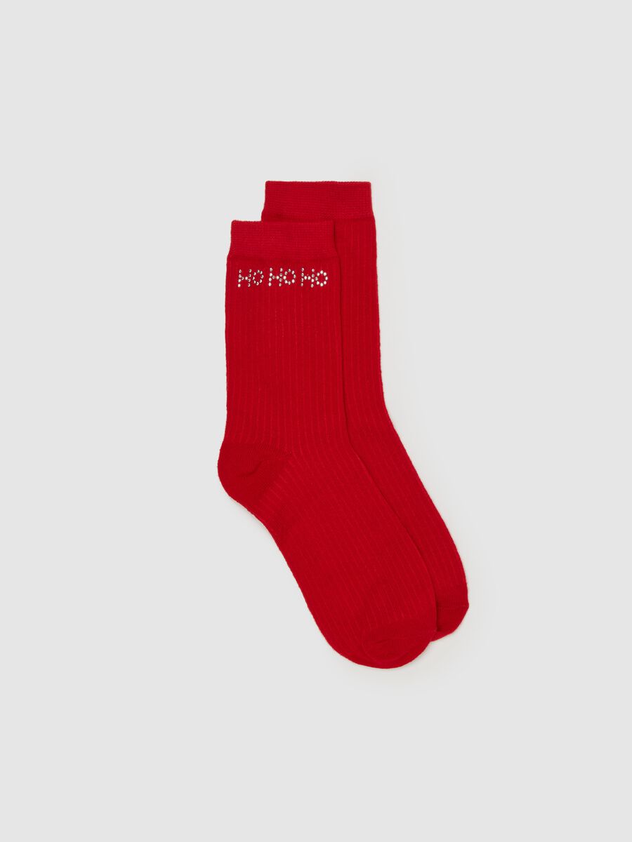 "HO HO HO" socks in organic cotton with diamantés_0