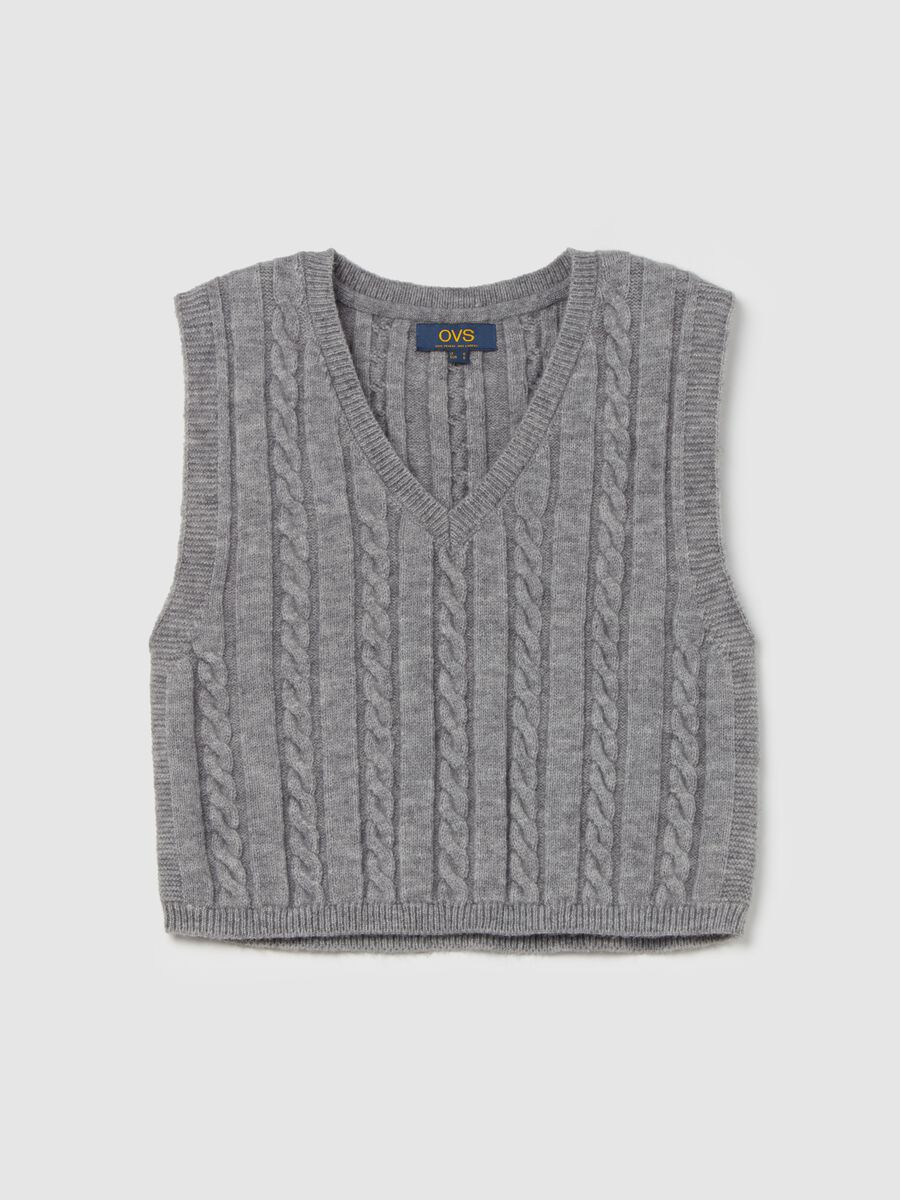 Cable-knit closed gilet with V neck_4