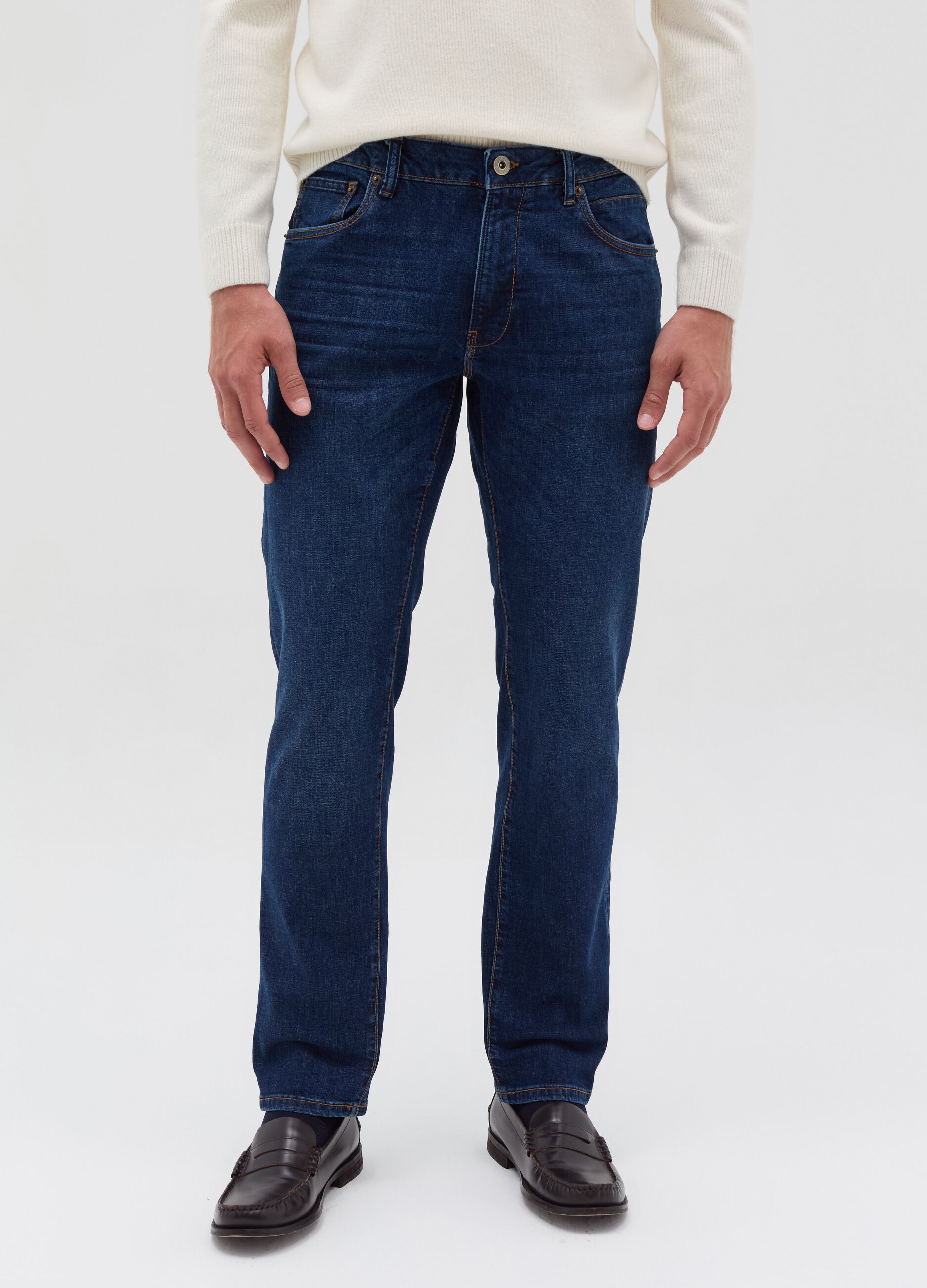 Regular-fit cross-hatch cotton jeans