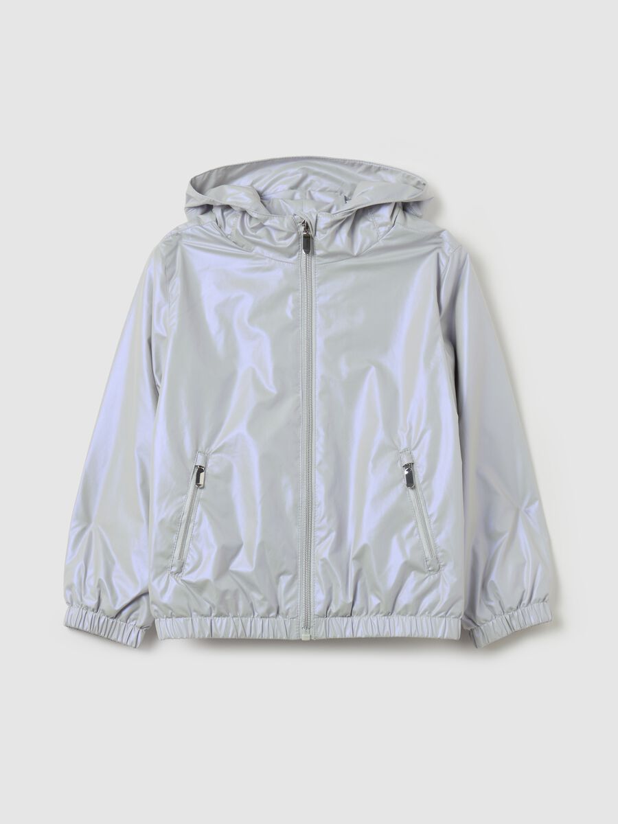 Short shiny-effect waterproof jacket_0