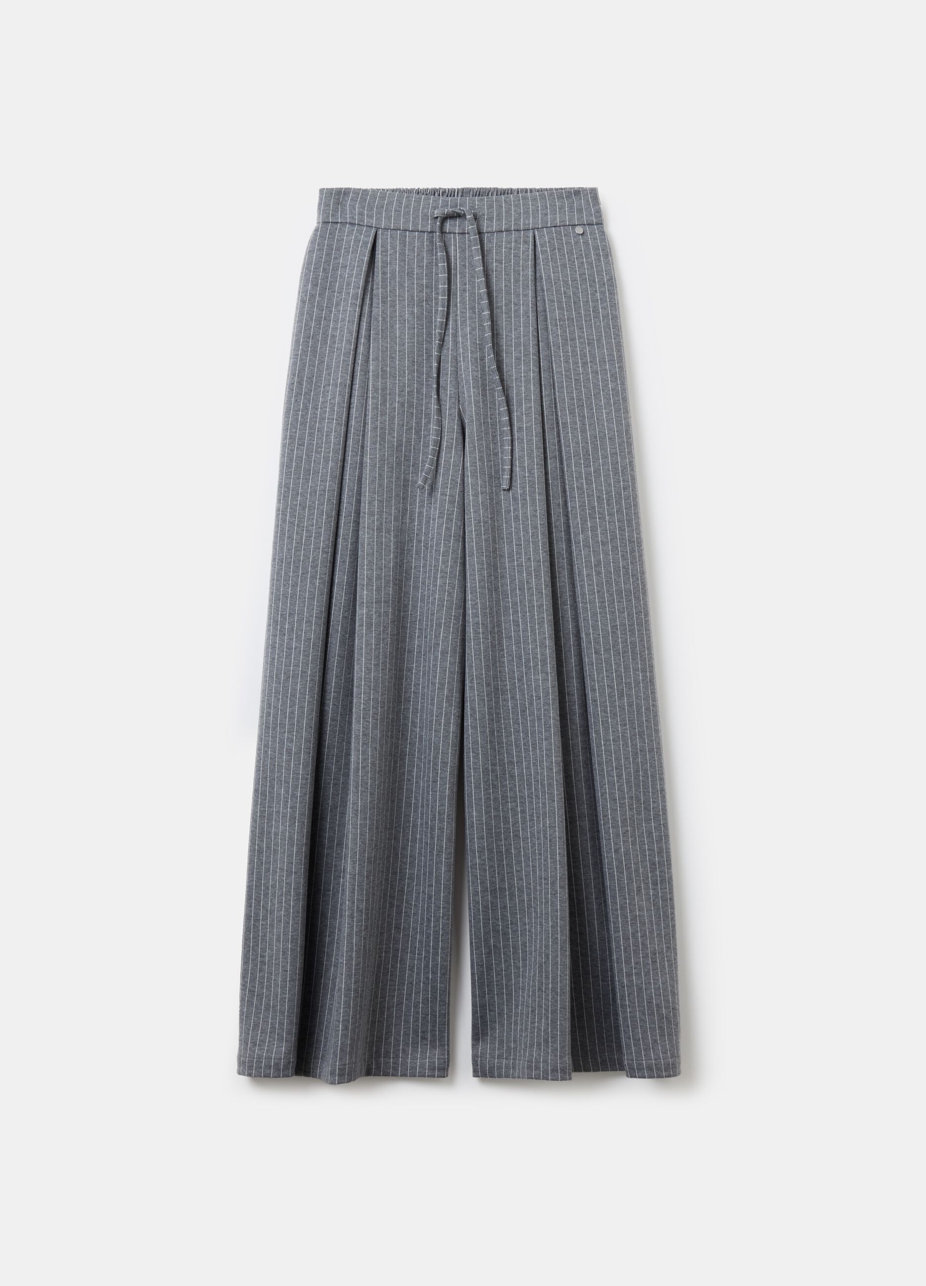 Wide-leg pinstriped trousers with darts