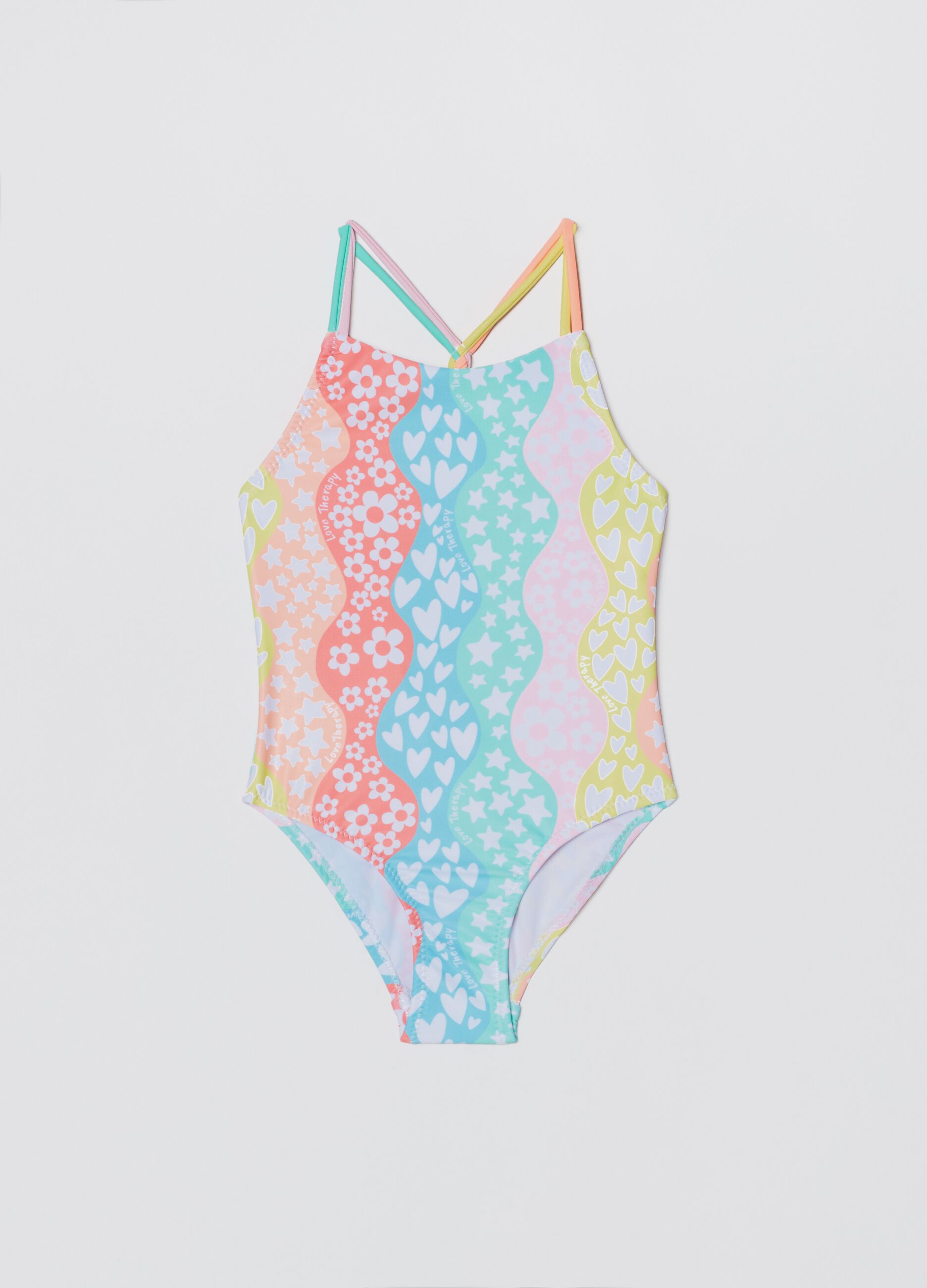 One-piece swimsuit with Love Therapy print