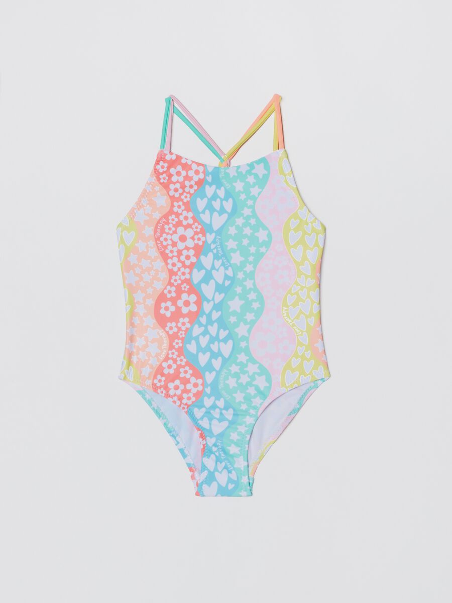 One-piece swimsuit with Love Therapy print_0