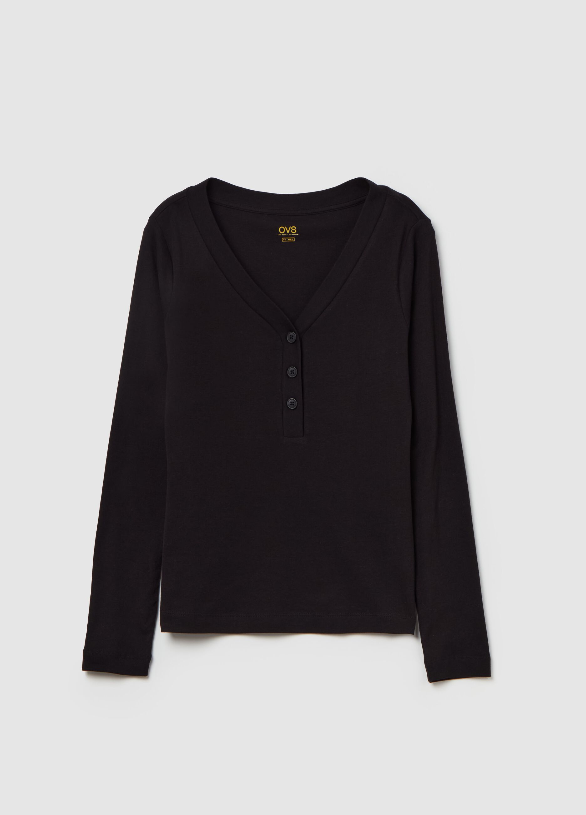 Long-sleeved T-shirt with granddad neckline