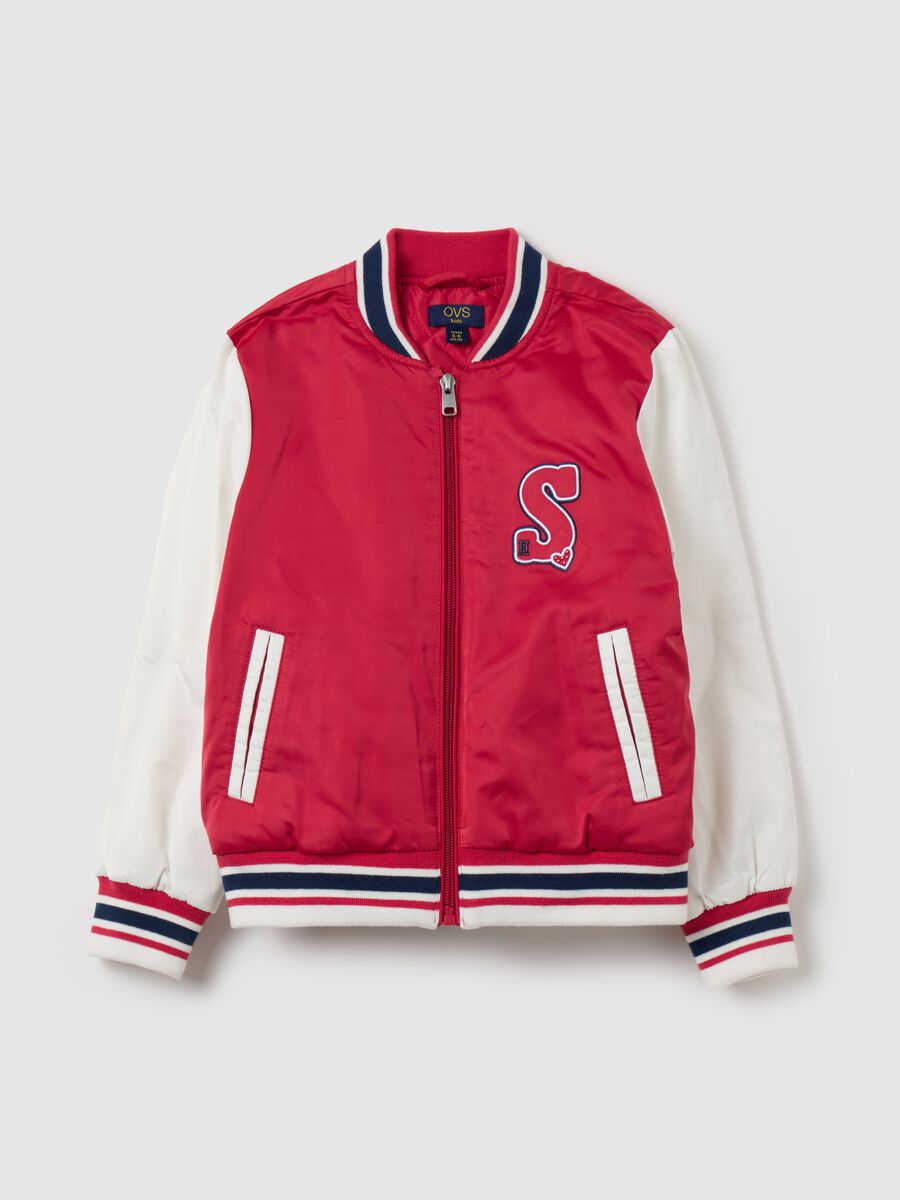 Varsity padded bomber with patches_0