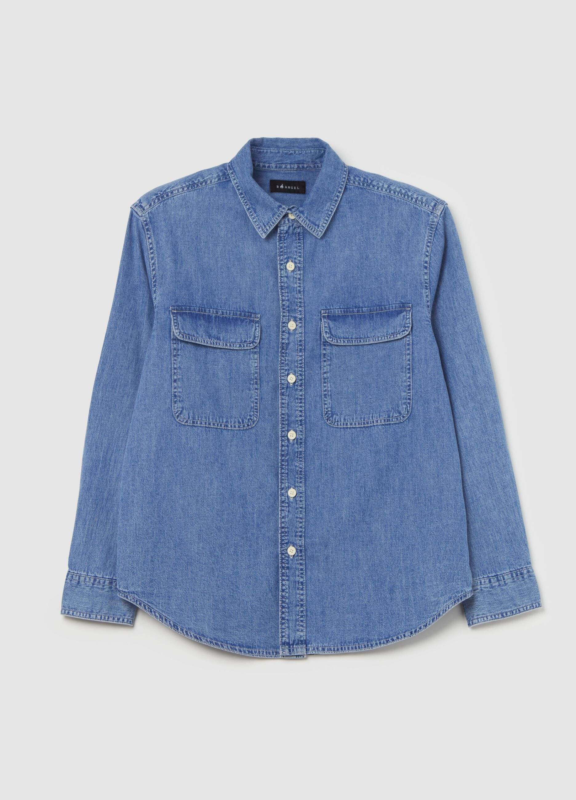 Acid wash denim shirt with pockets