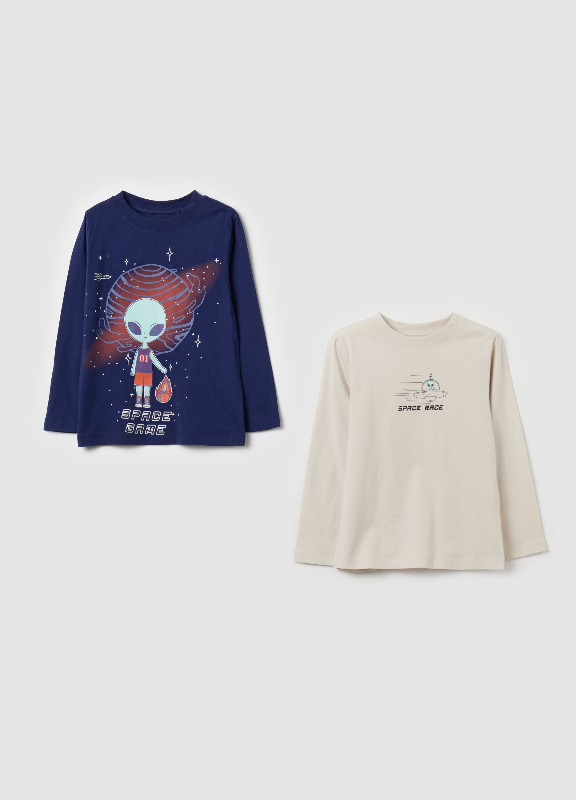 Two-pack "Space Game” T-shirts with long sleeves