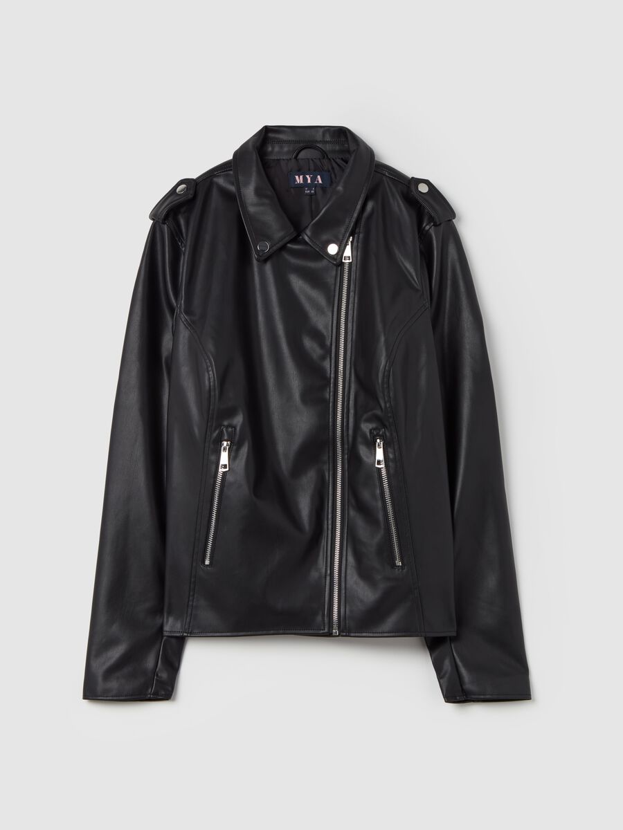 Curvy glossy-effect biker jacket with zip_0