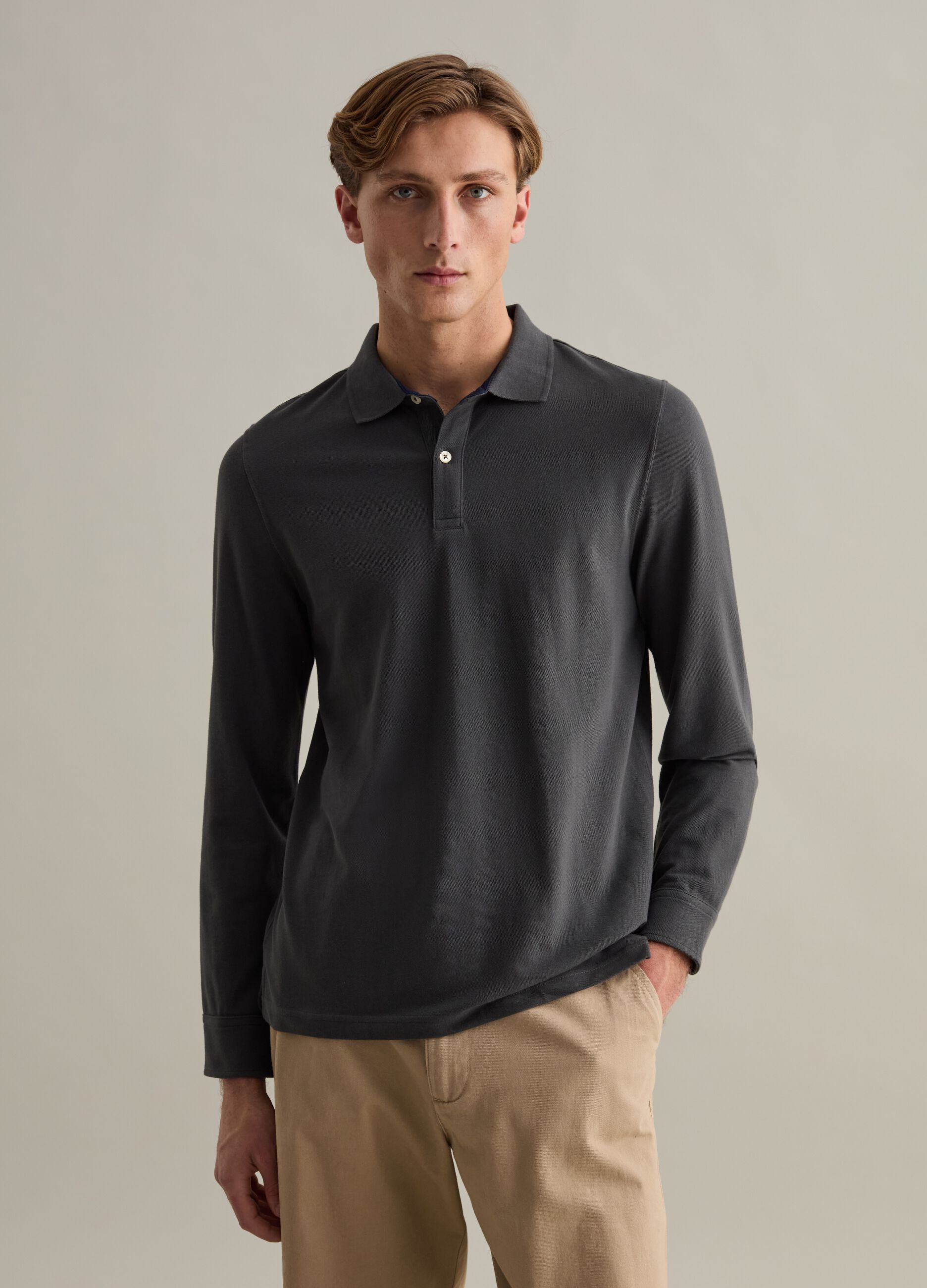 Long-sleeved polo shirt in piquet