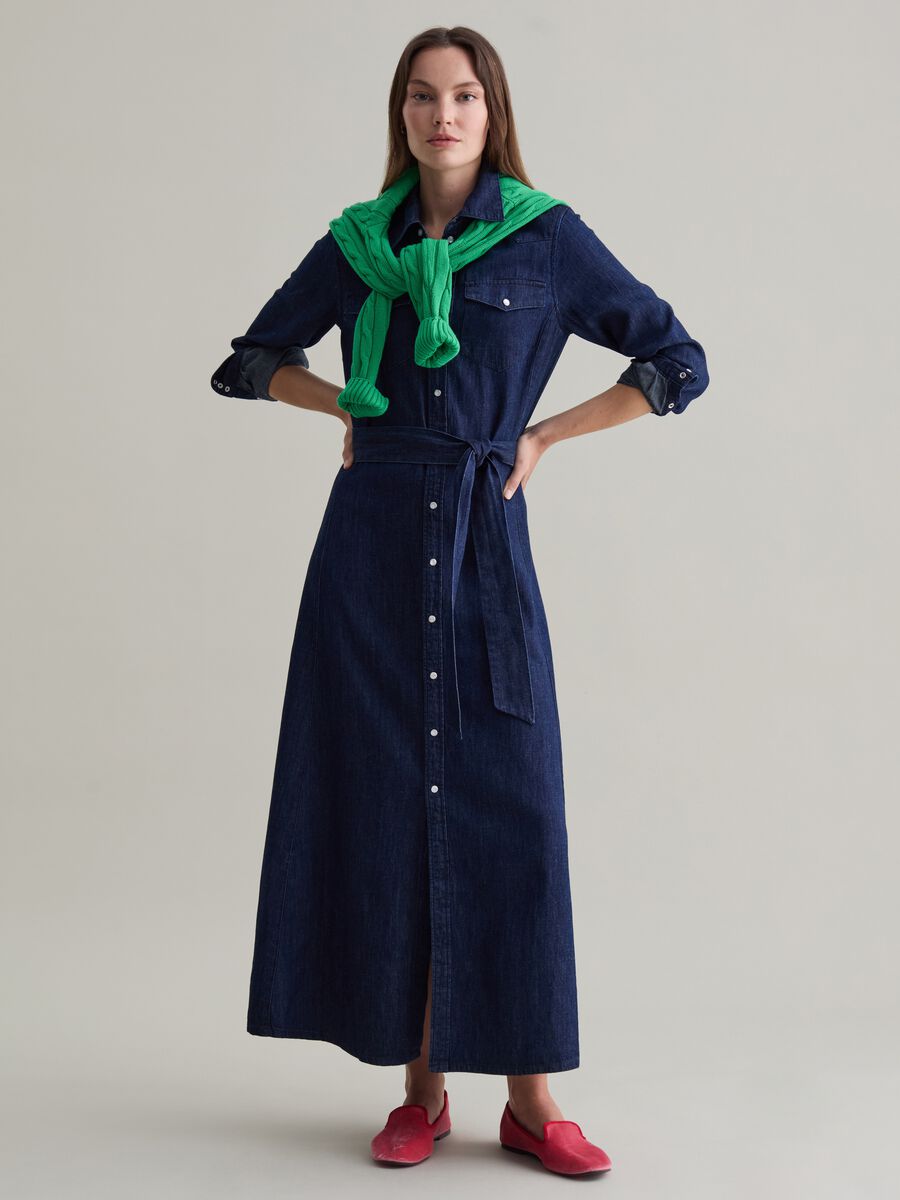 Long shirt dress in denim with belt_0