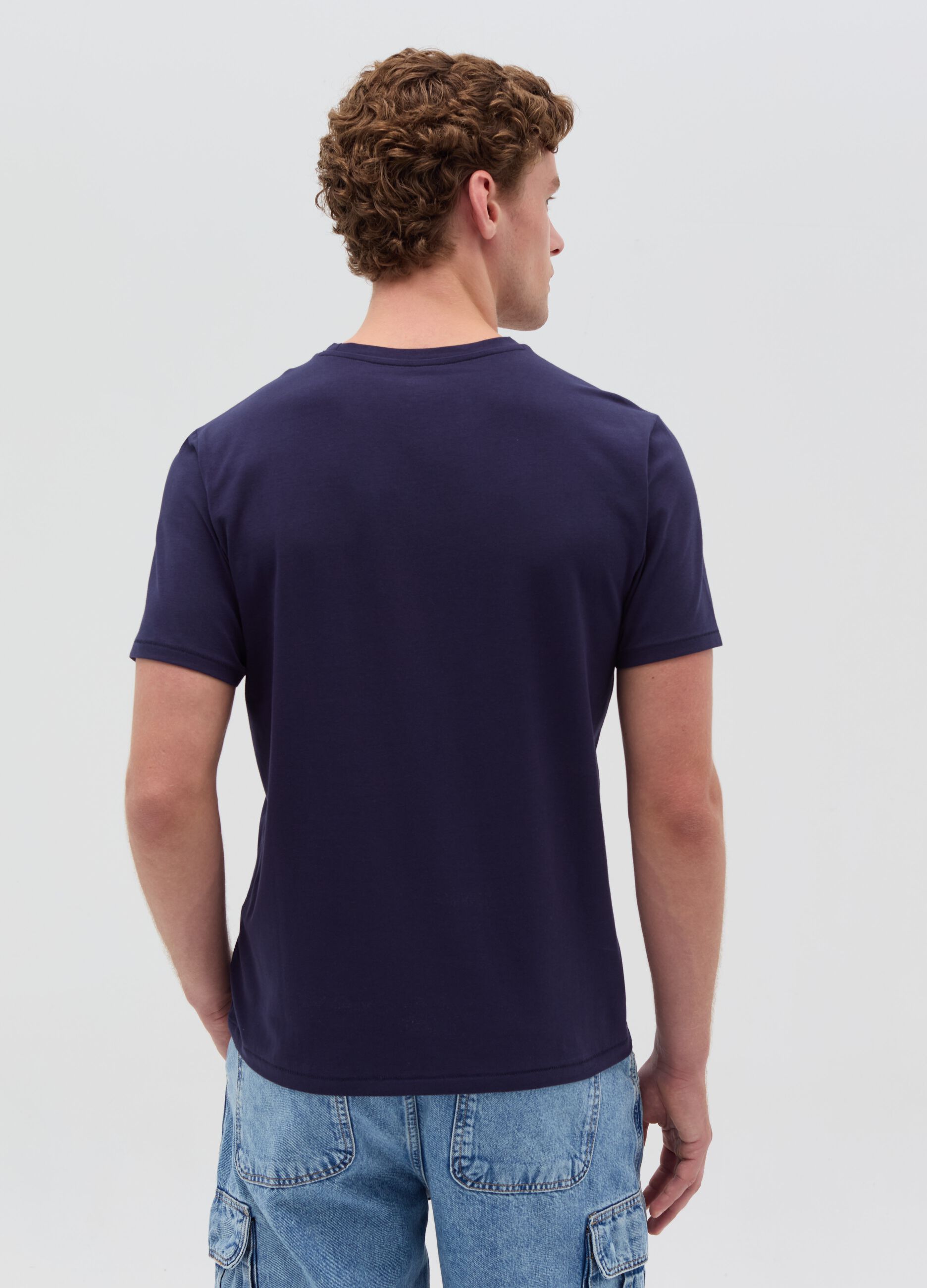 Stretch cotton T-shirt with crew-neck