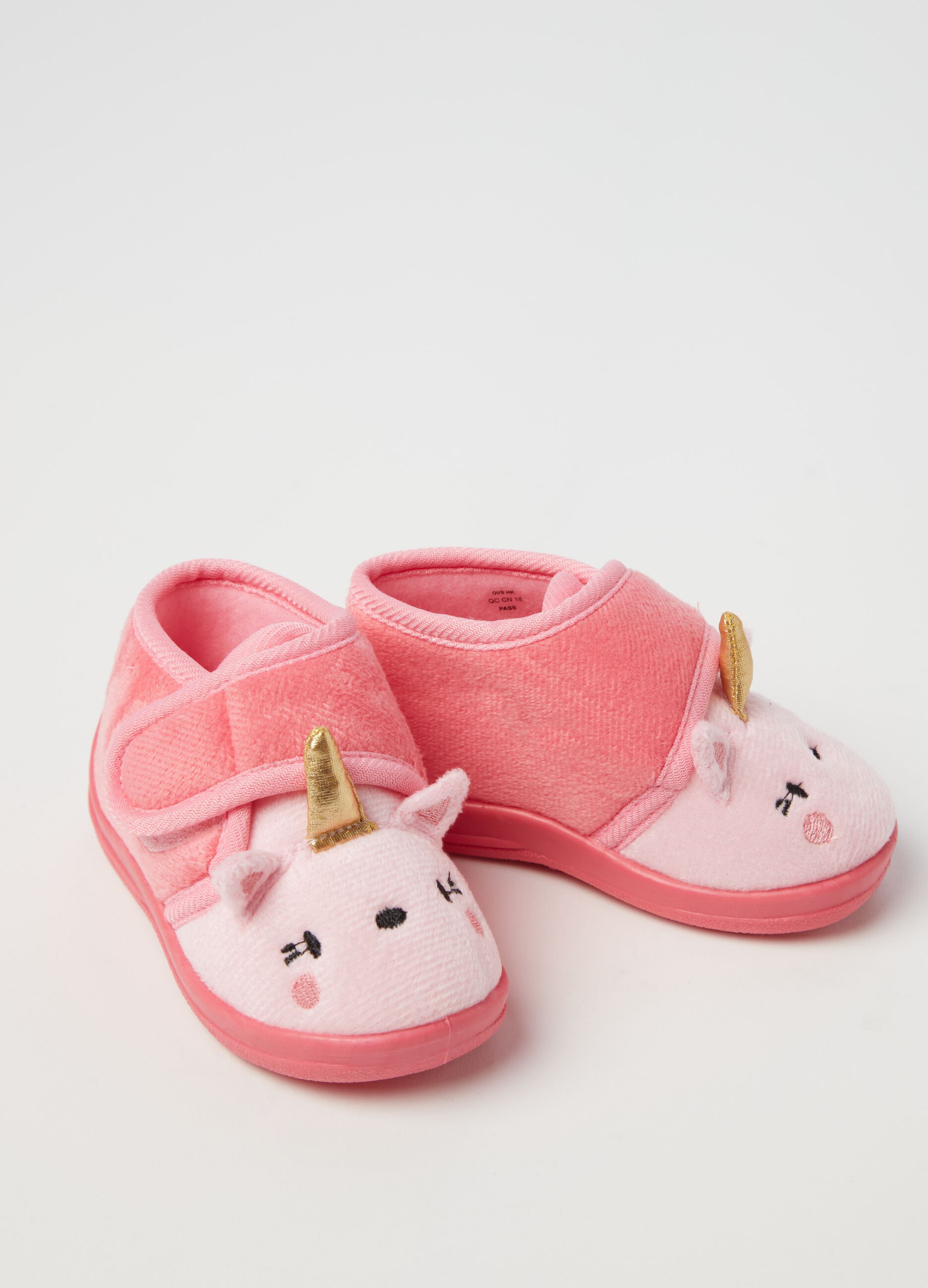 Velour slippers with unicorn embroidery