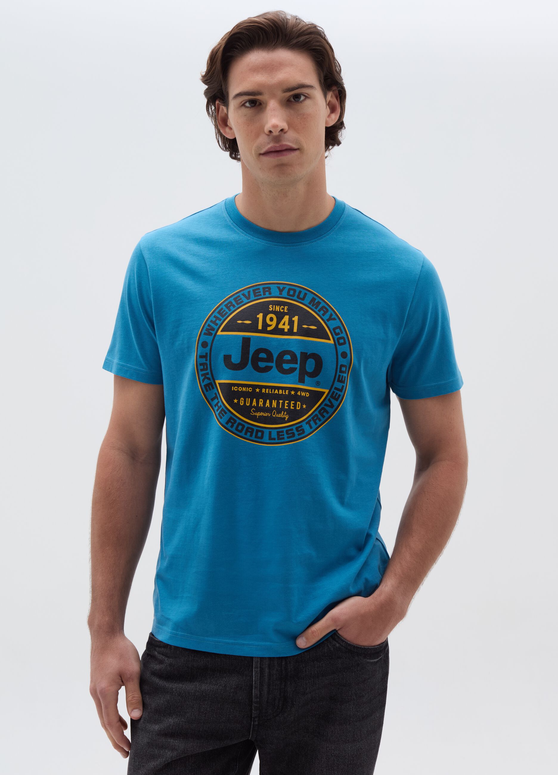 T-shirt with Jeep print and round neck