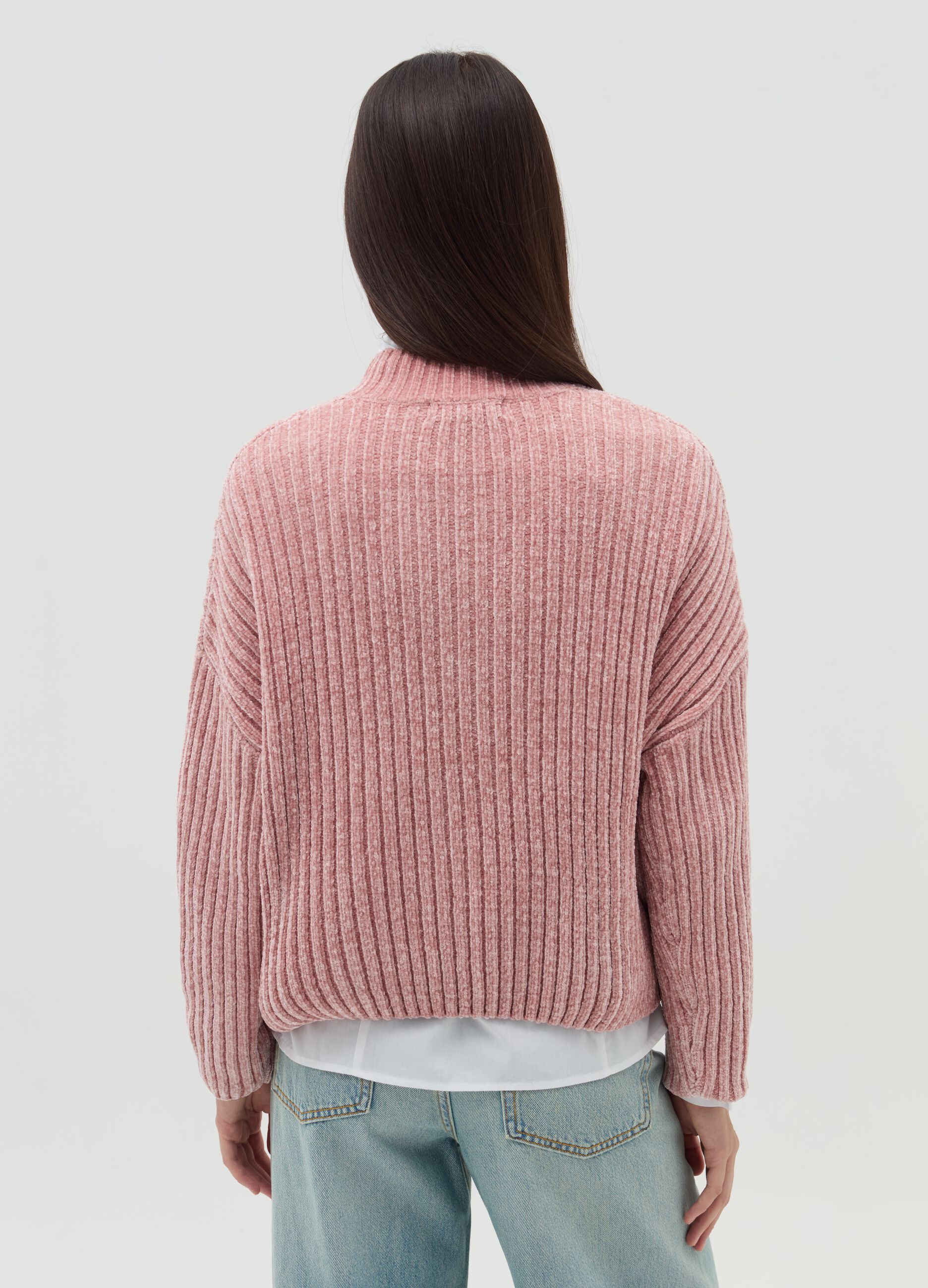 Chenille pullover with mock neck