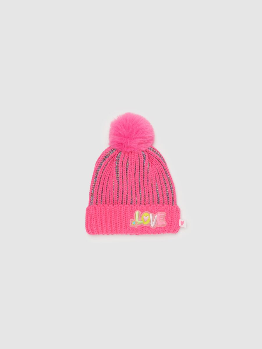 Hat with pompom and "Love" patch_0