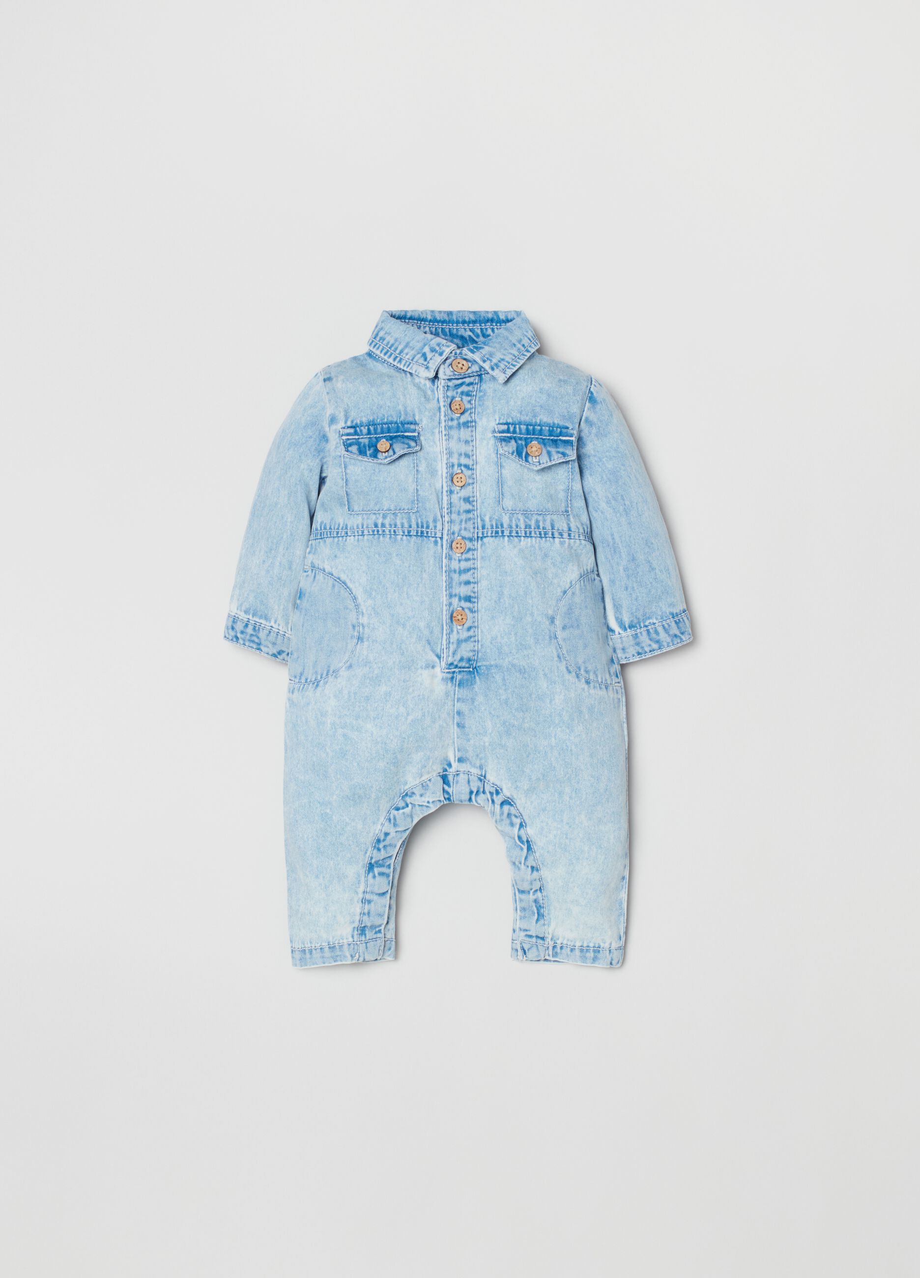 Acid wash denim onesie