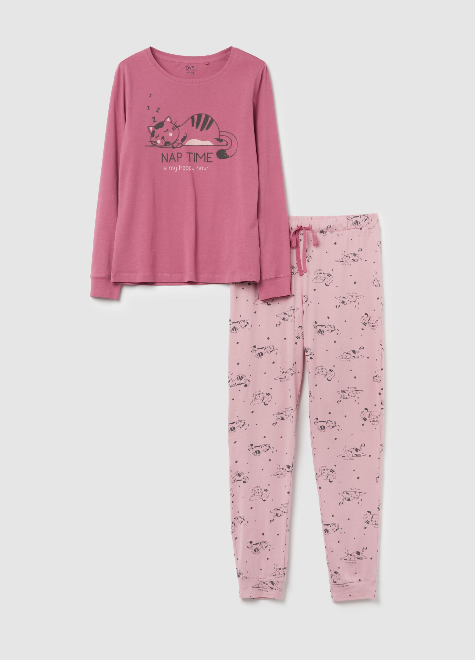 Long pyjamas with kitten print