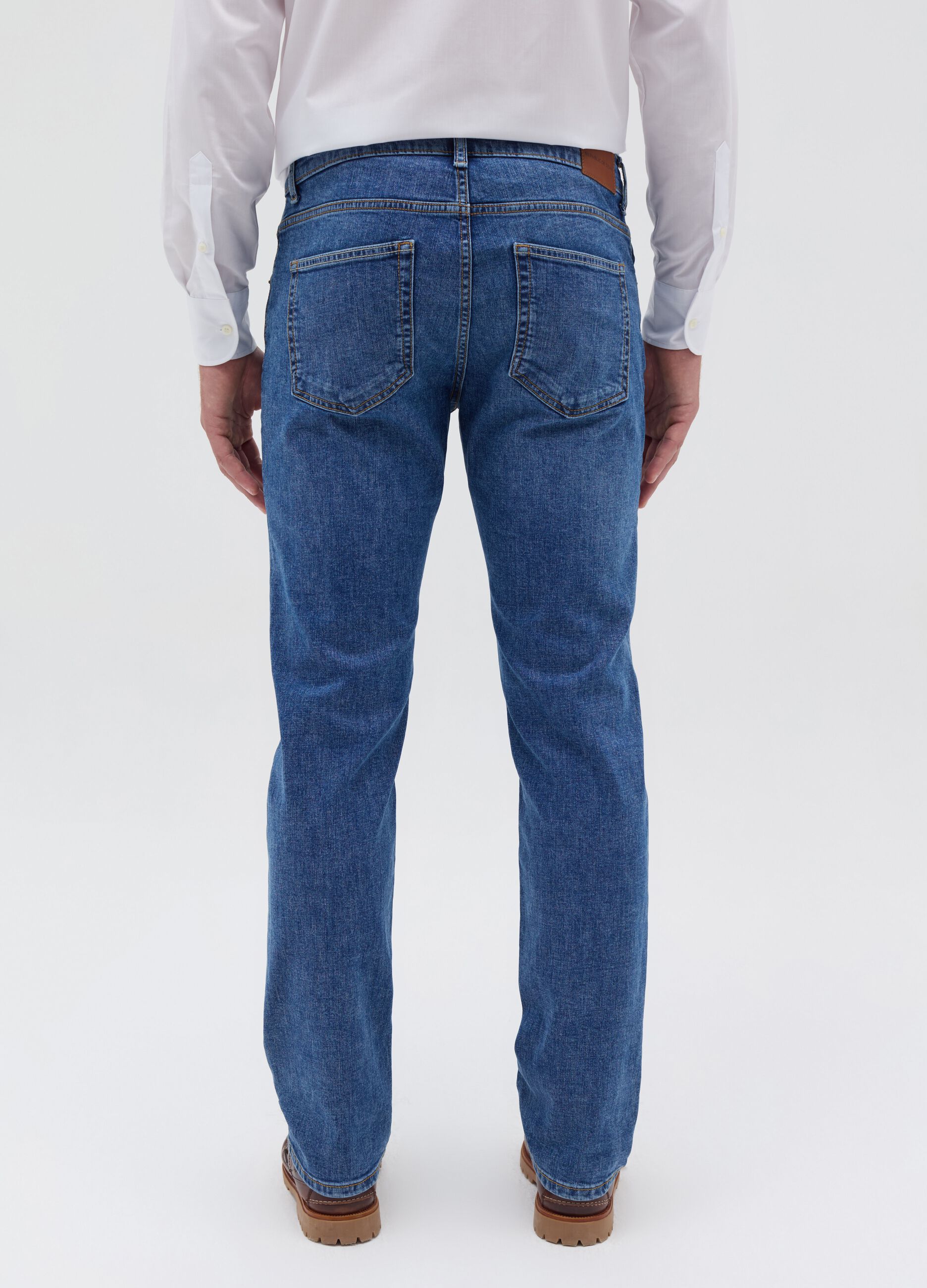 Regular-fit cross-hatch cotton jeans