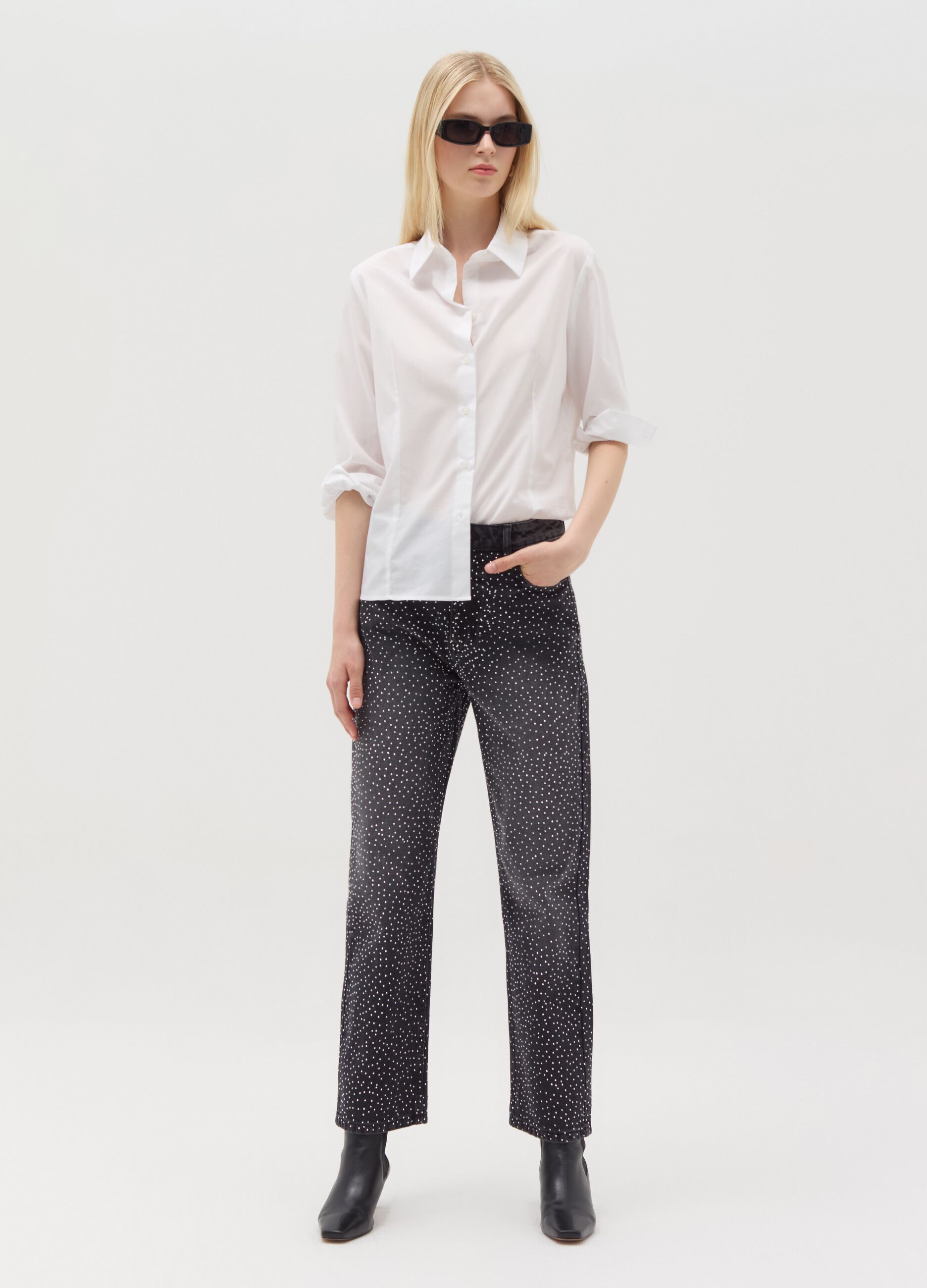 Straight-fit jeans with all-over diamantés