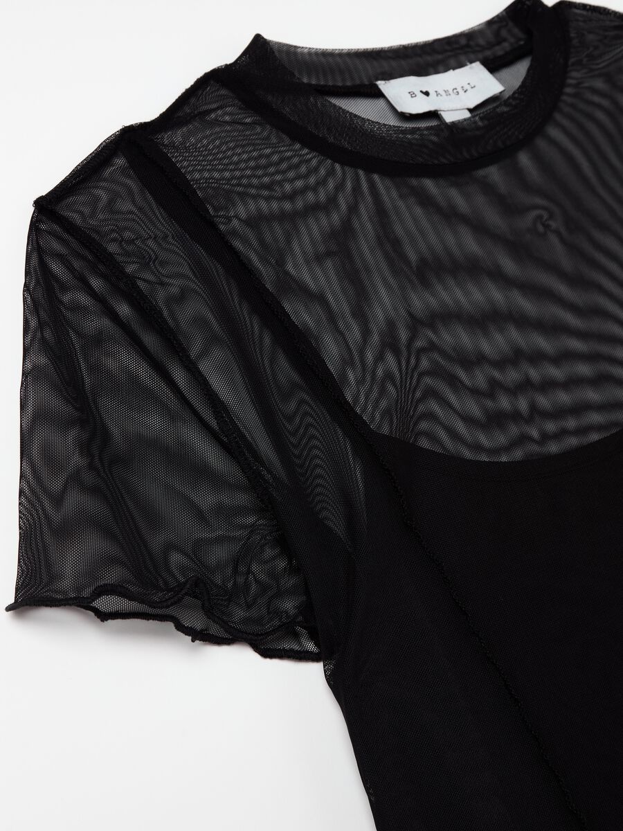 Crop T-shirt in mesh with wavy edging_5