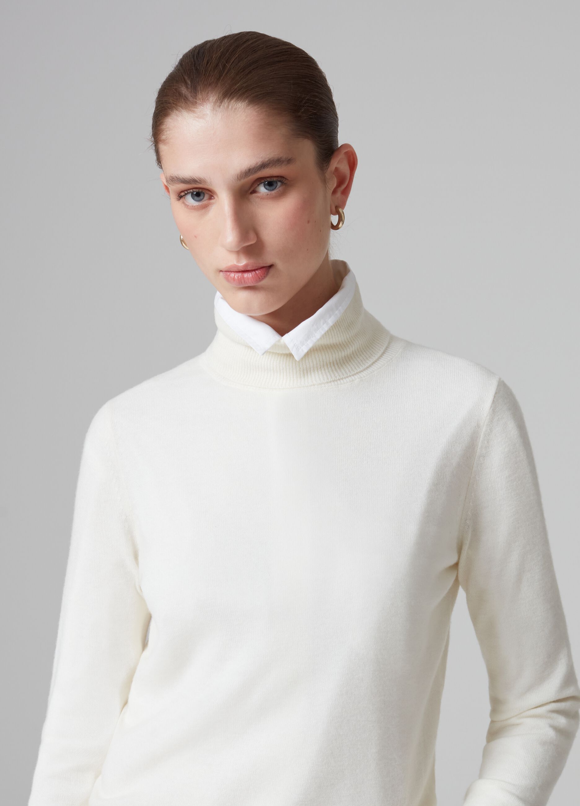 High-neck 100% cotton pullover