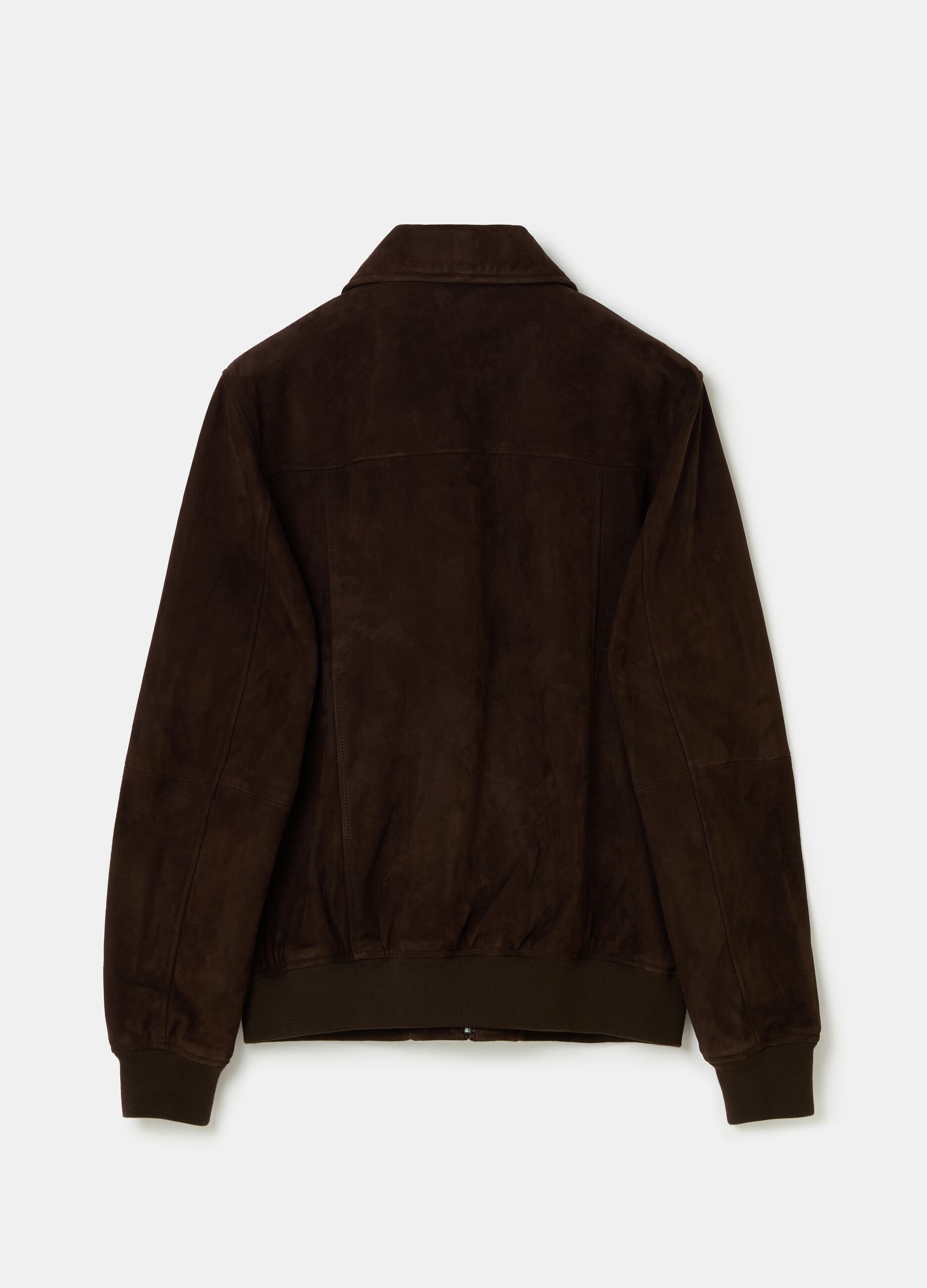 Short suede jacket with collar and zip