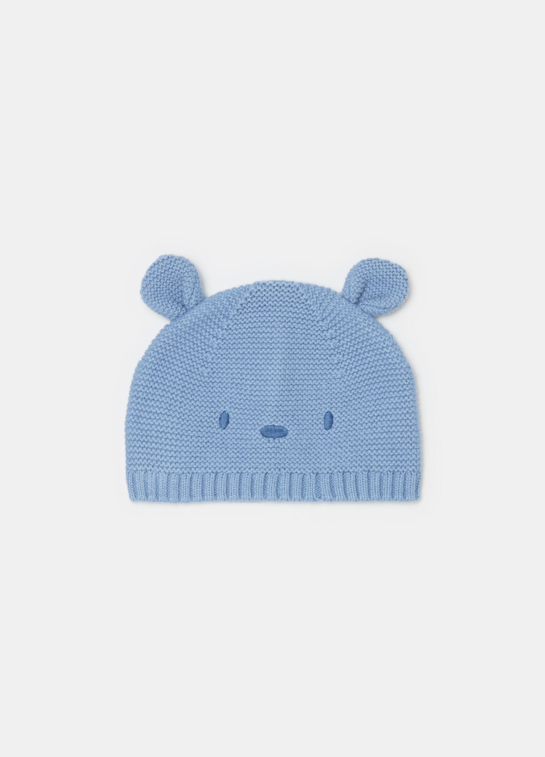 Knitted hat with ears and embroidery