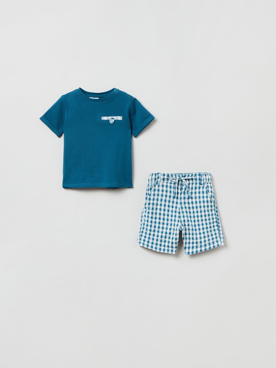 Set t-shirt in piquet e shorts in cotone goffrato_0