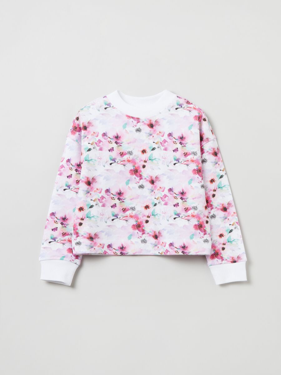 Sweatshirt with round neck and floral print_0