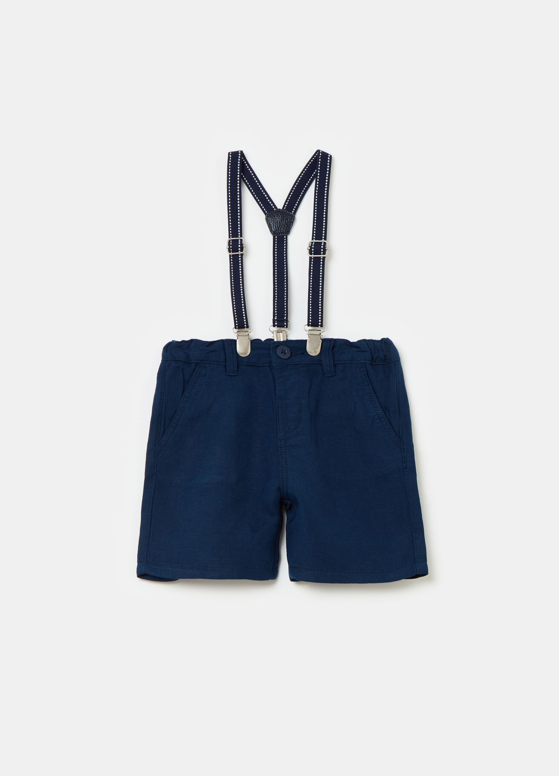 Viscose and linen Bermuda shorts with braces