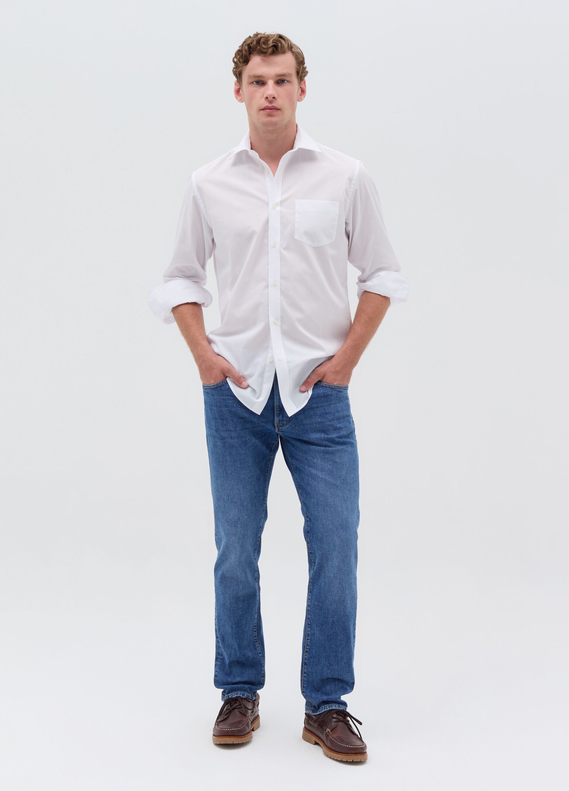 Regular-fit cross-hatch cotton jeans