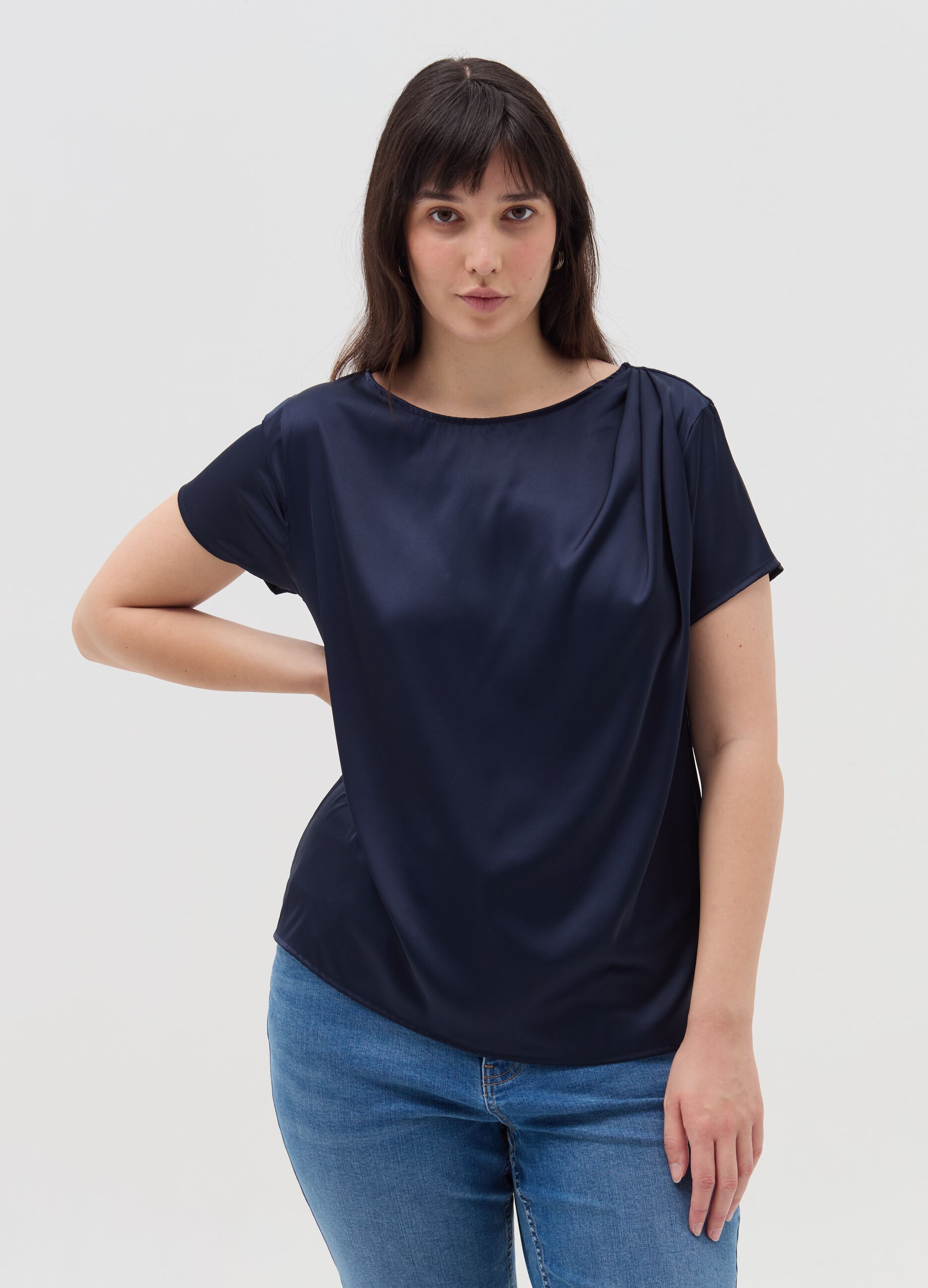 Curvy blouse in combined fabric