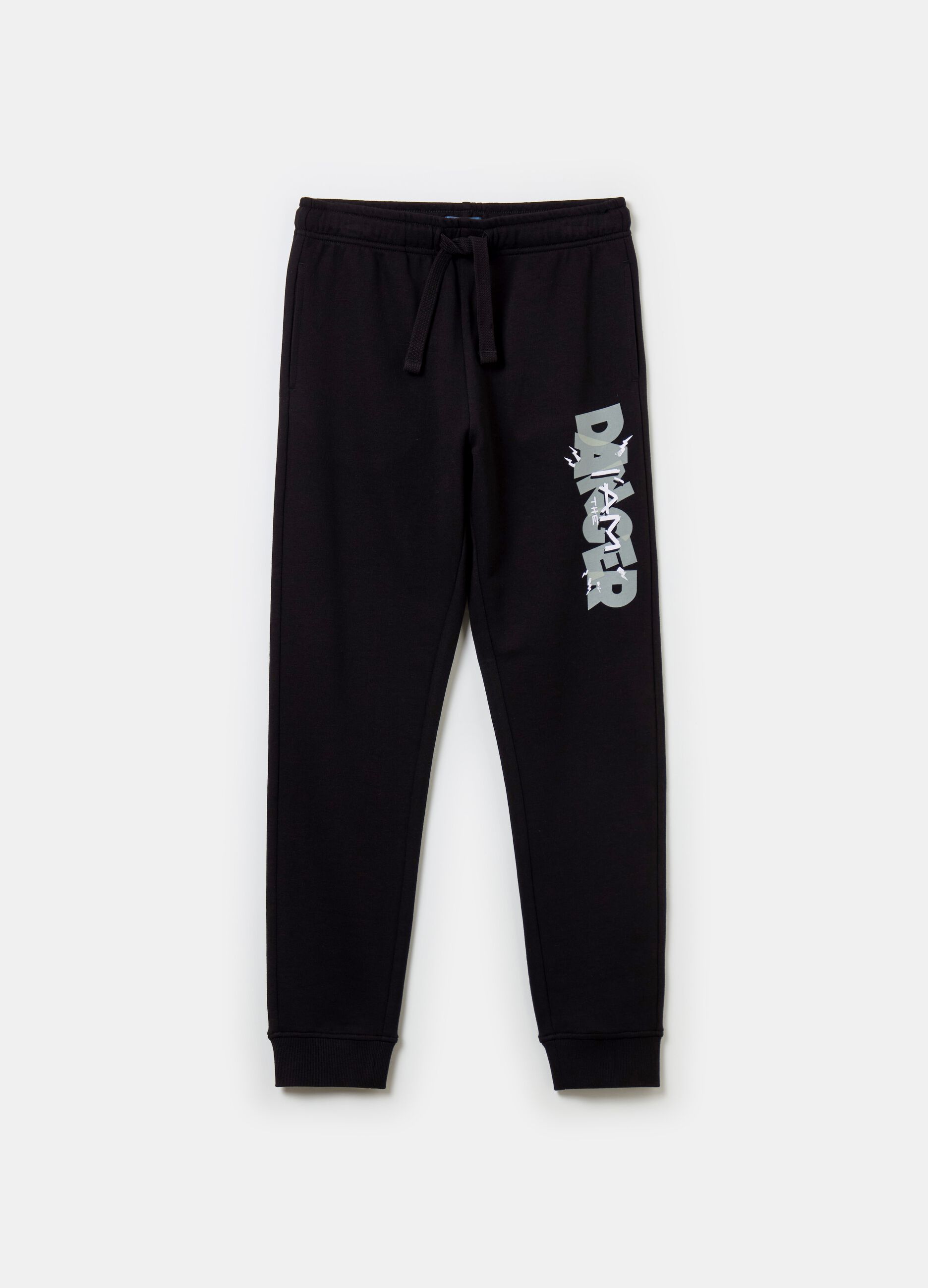 Fleece joggers with drawstring and print