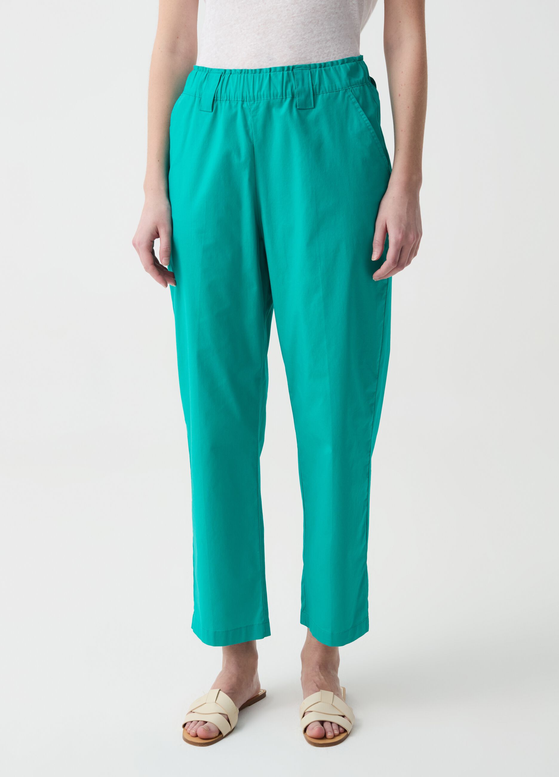 Wide-leg cropped trousers in stretch cotton