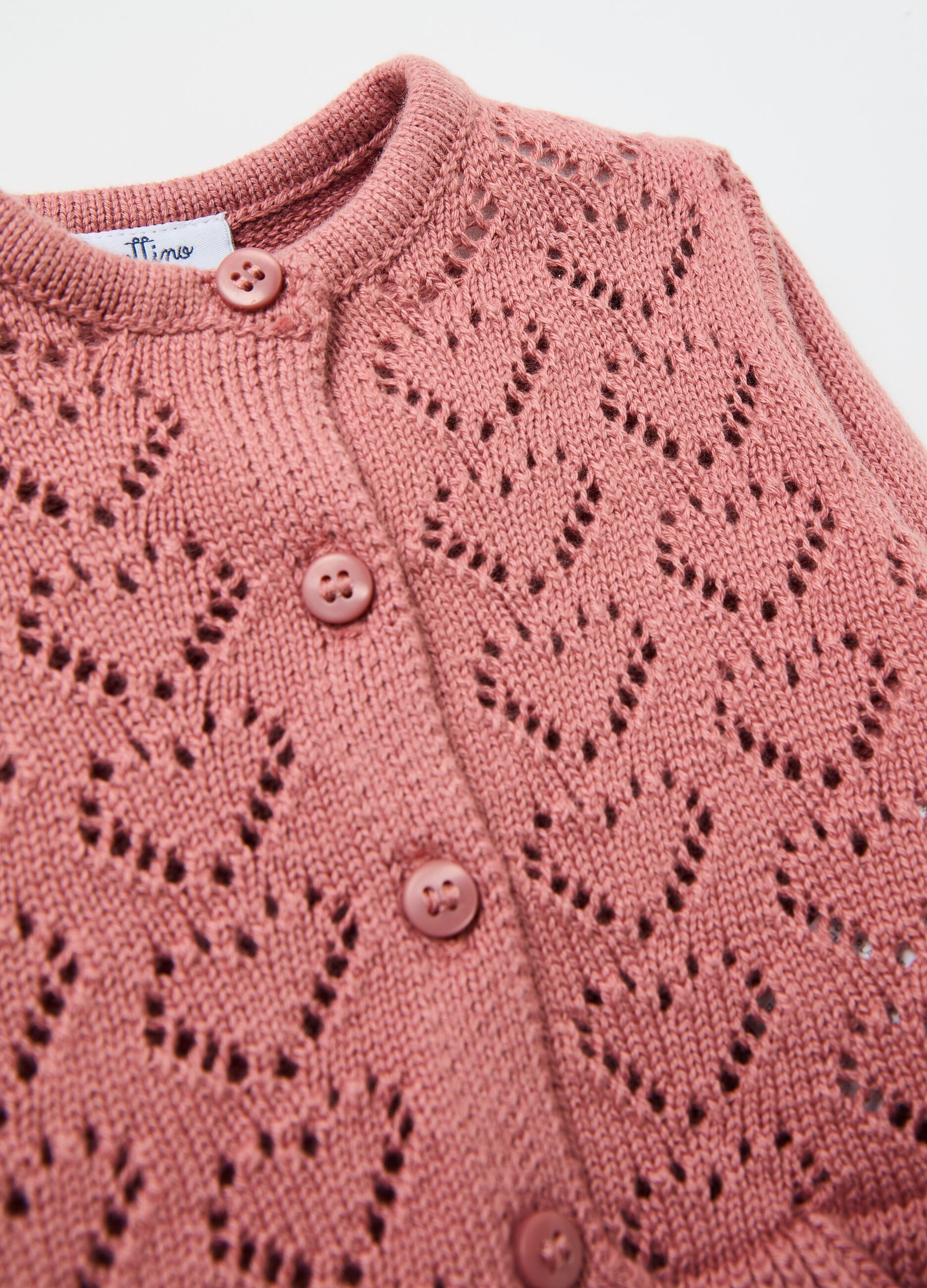 Knit cardigan with openwork design