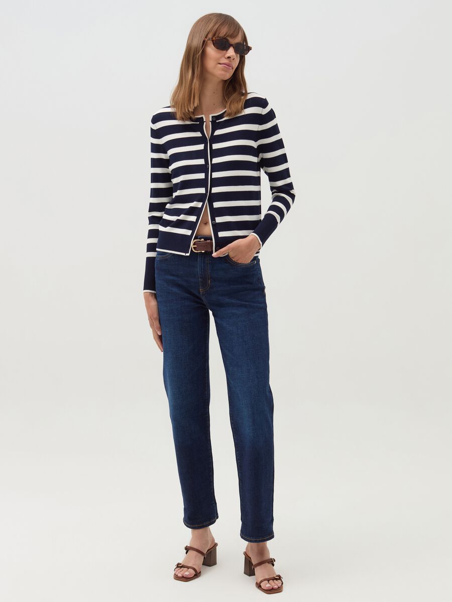 Striped cardigan with round neck_0