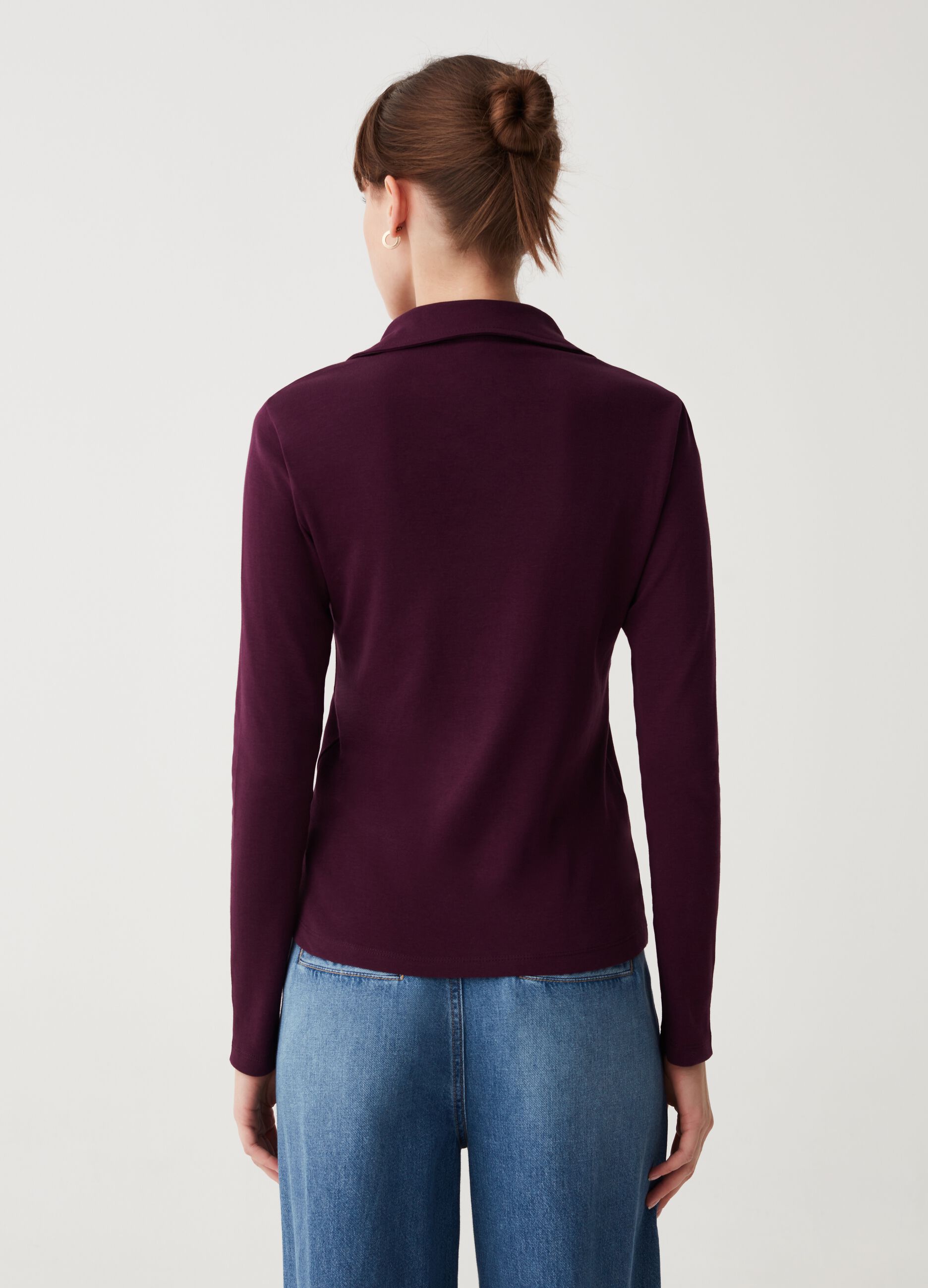 Long-sleeved T-shirt with polo neck