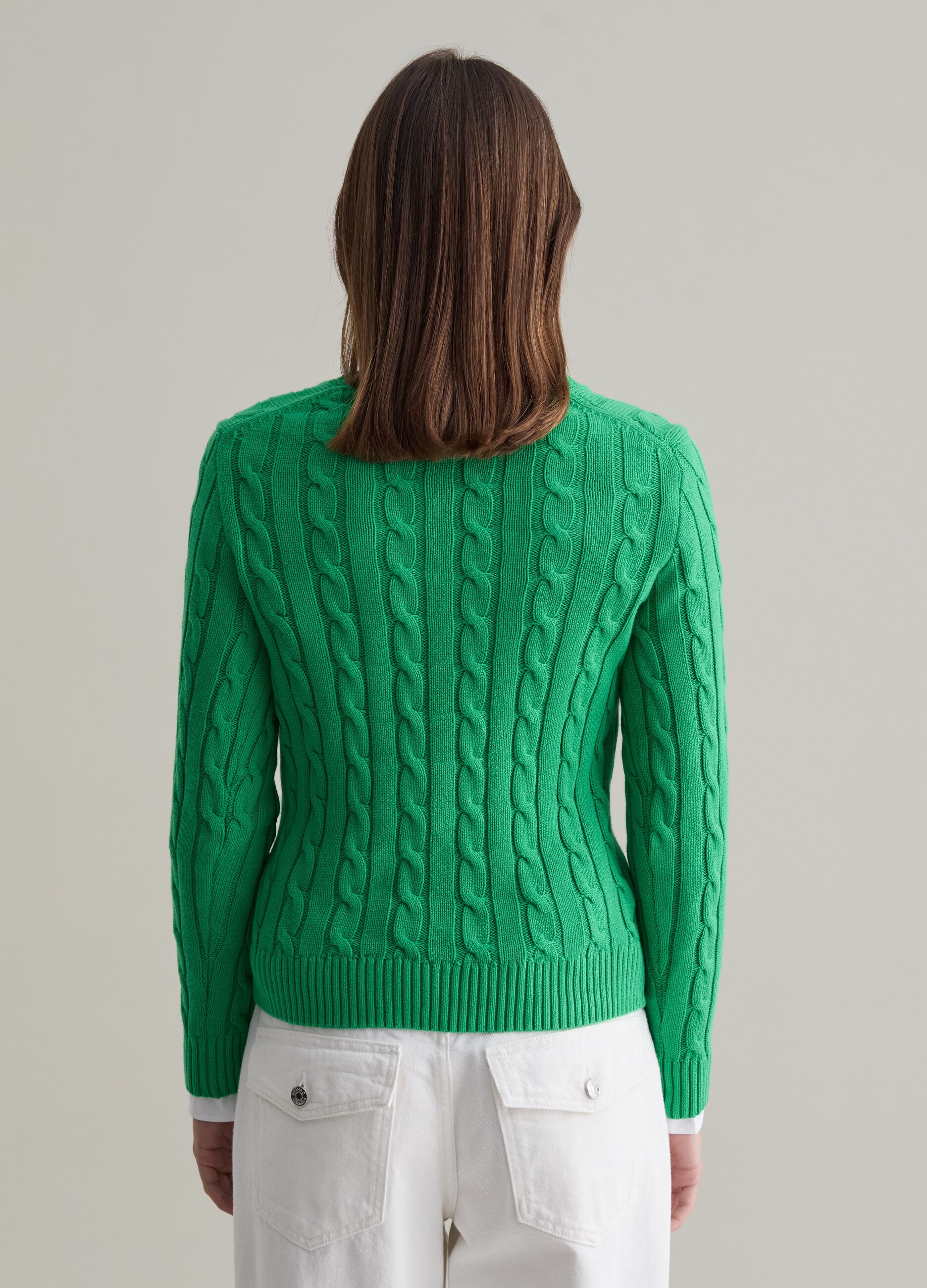 Cable-knit pullover with V neck