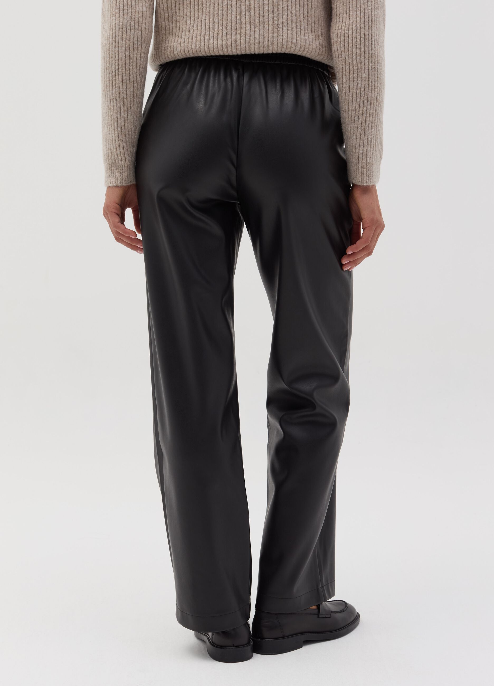 Straight-fit glossy-effect trousers