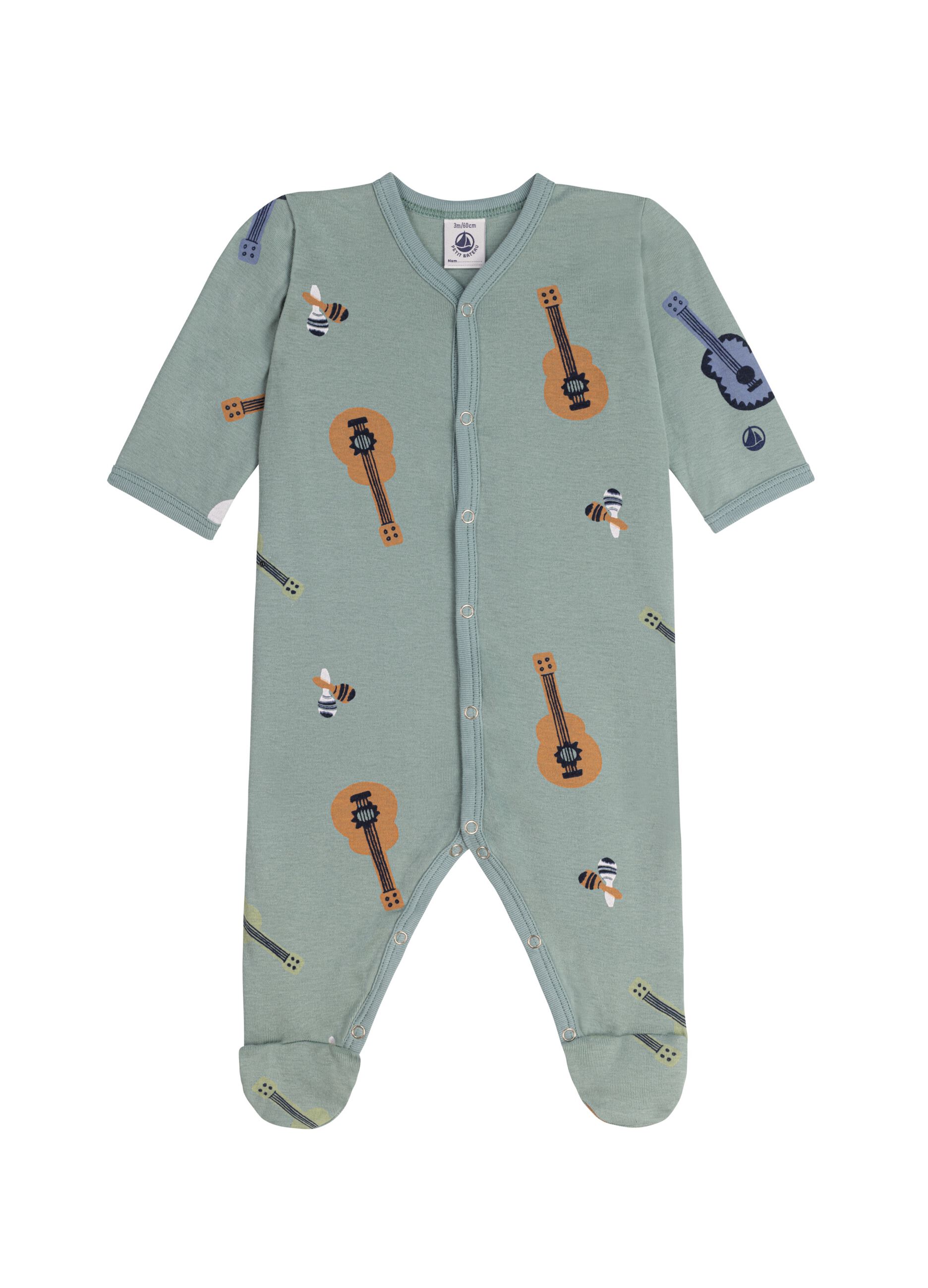 Onesie with feet and guitars print