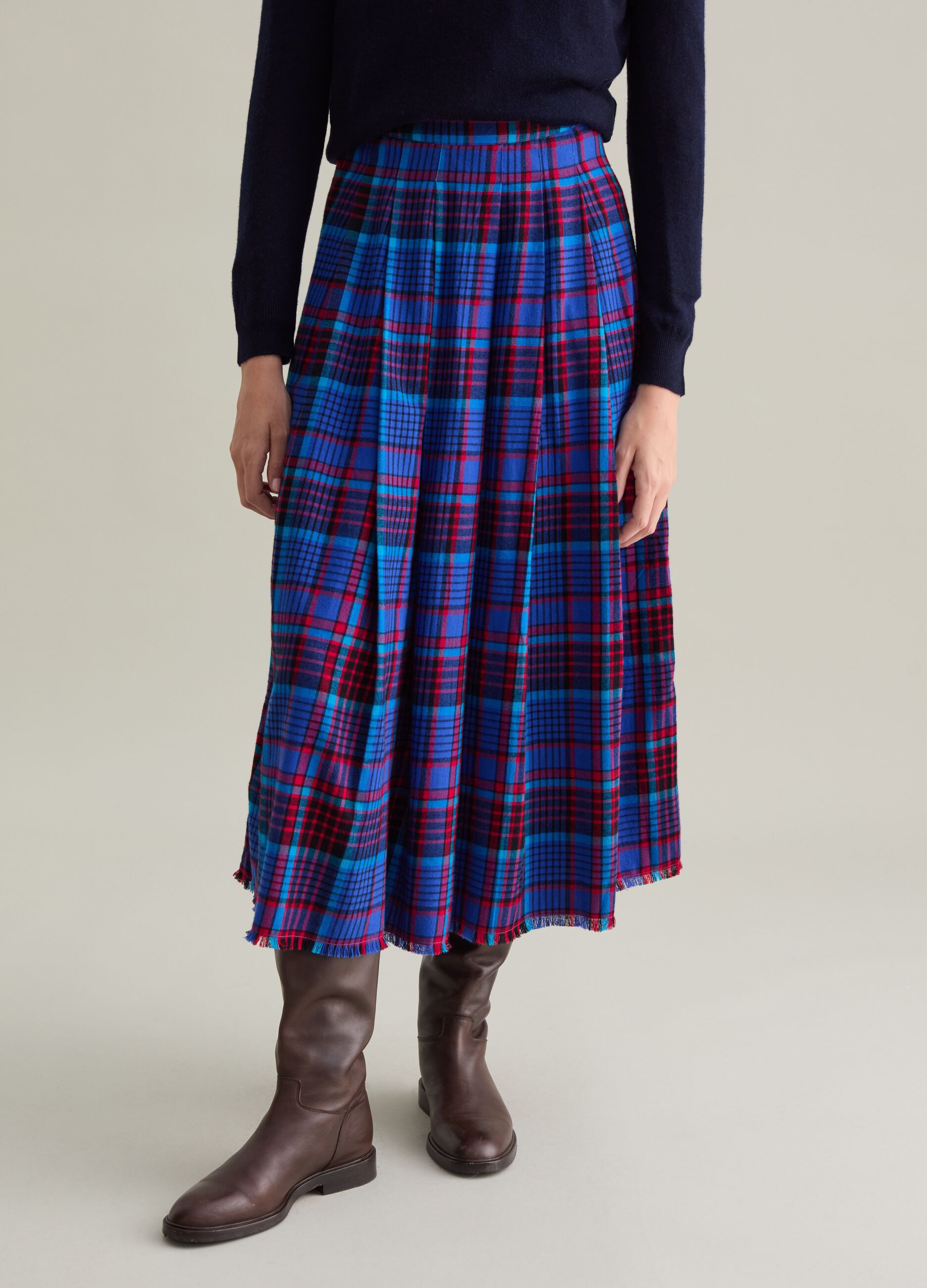 Pleated midi skirt with check pattern