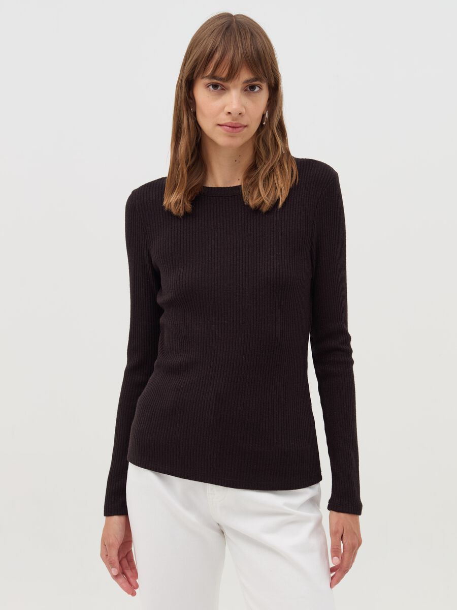 Flat-rib T-shirt with round neck and lurex_1