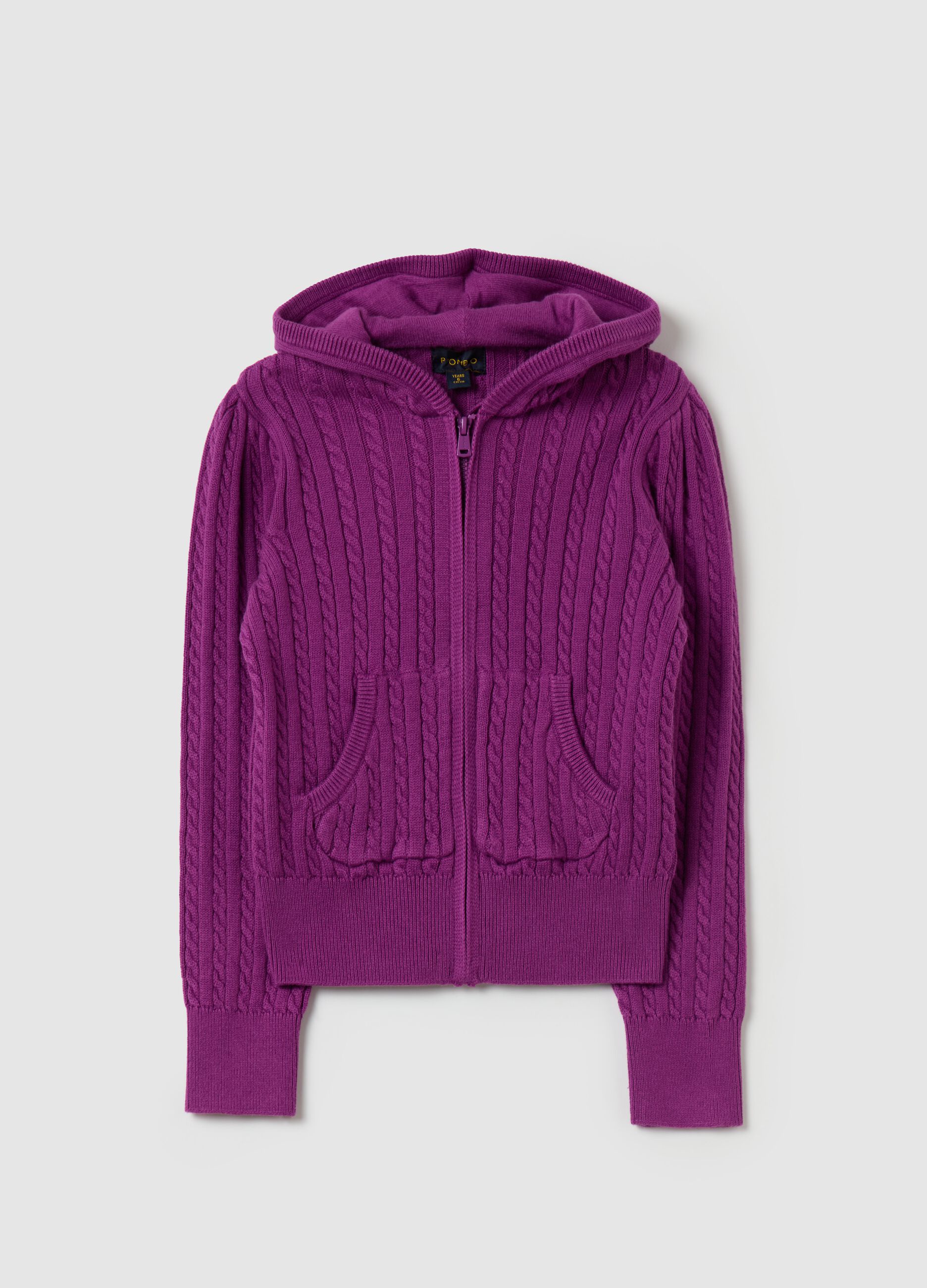 Cable-knit full-zip cardigan with hood