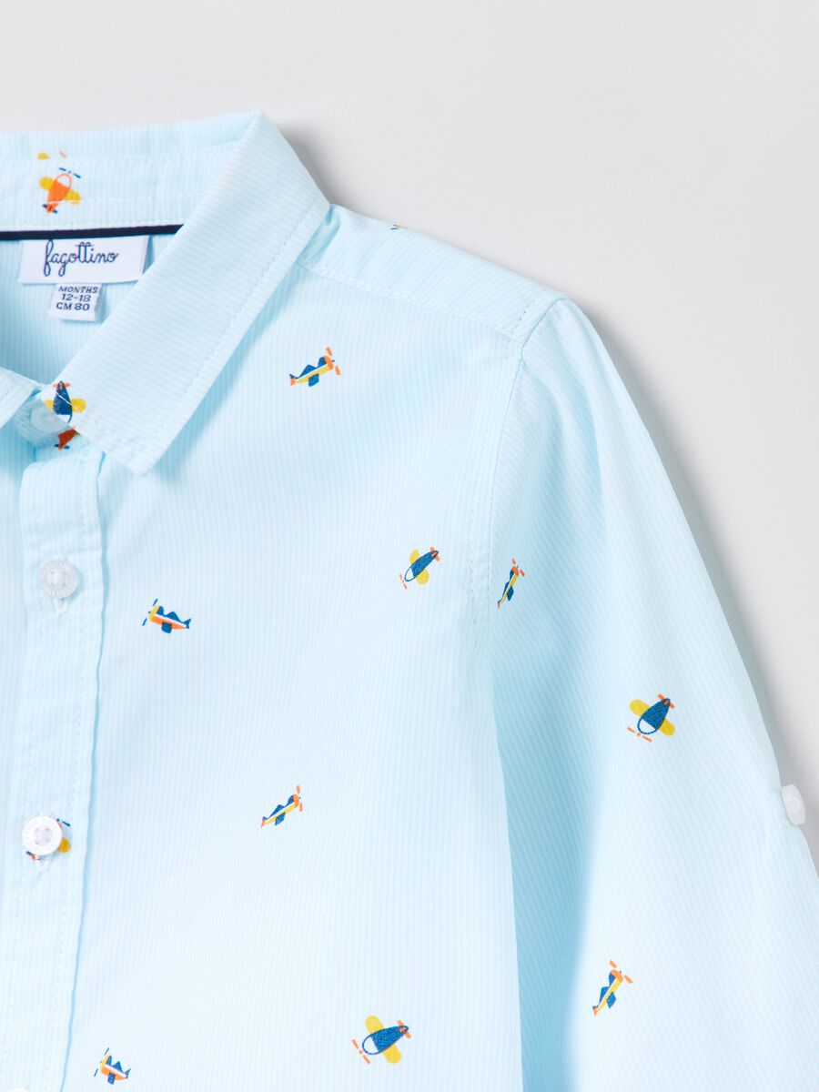 Striped cotton shirt with aeroplanes print_2