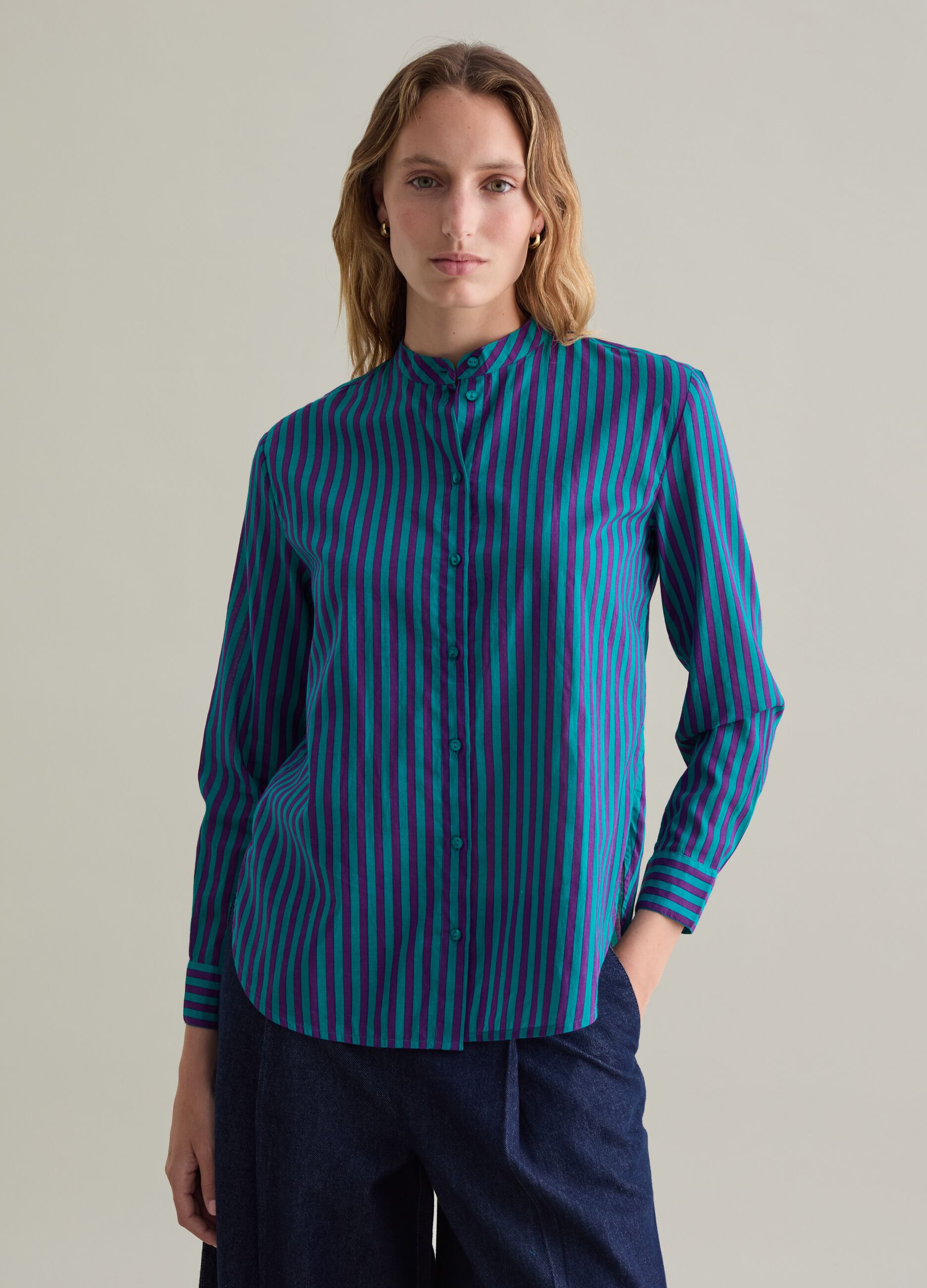 Striped shirt with Mandarin collar