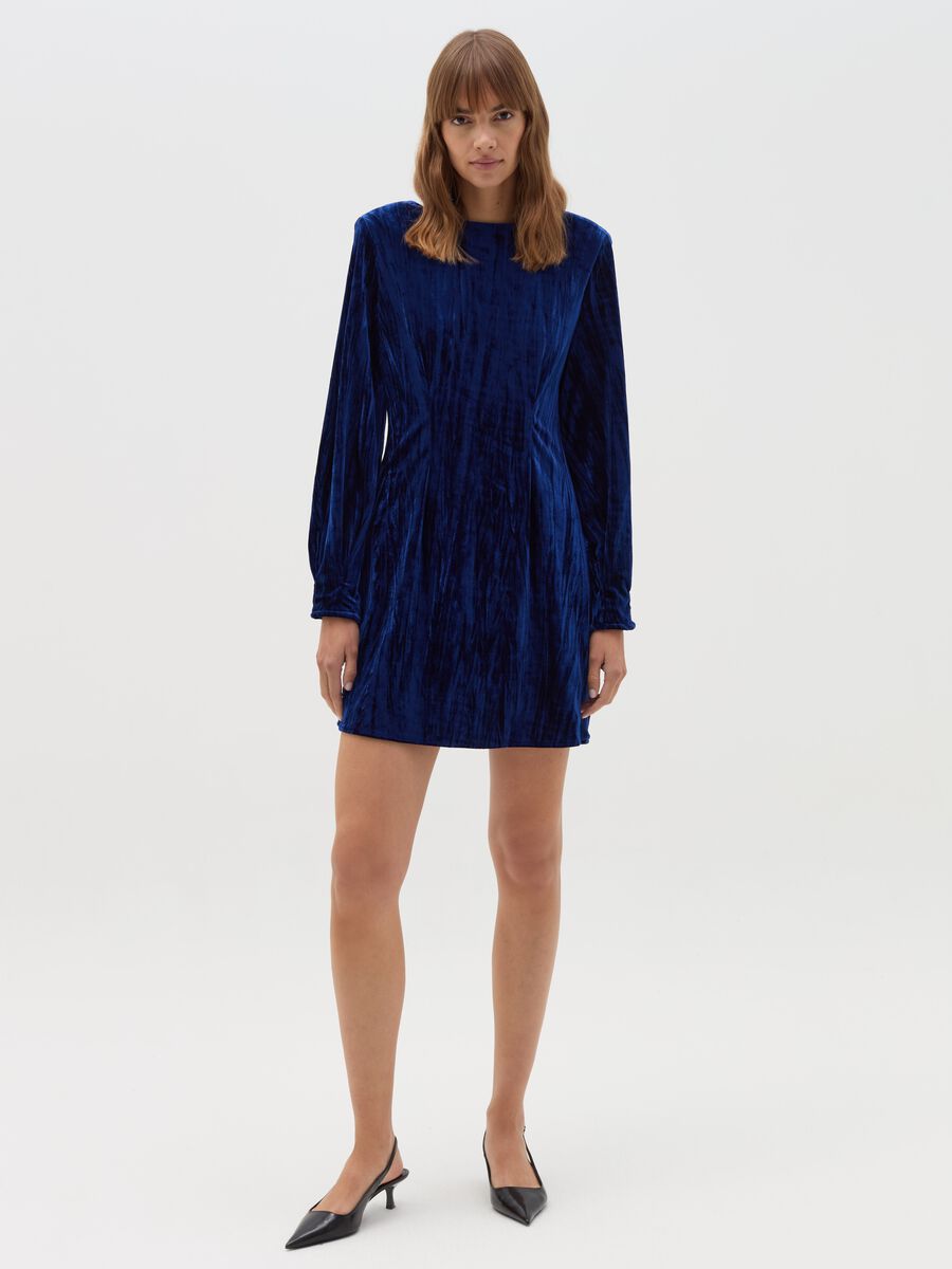 Short dress in crinkle-effect velvet_0