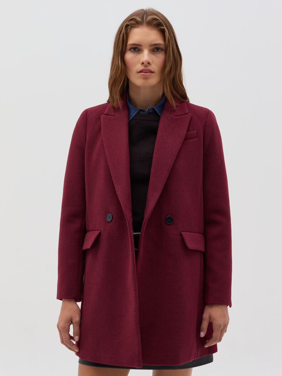 Solid colour double-breasted coat_1