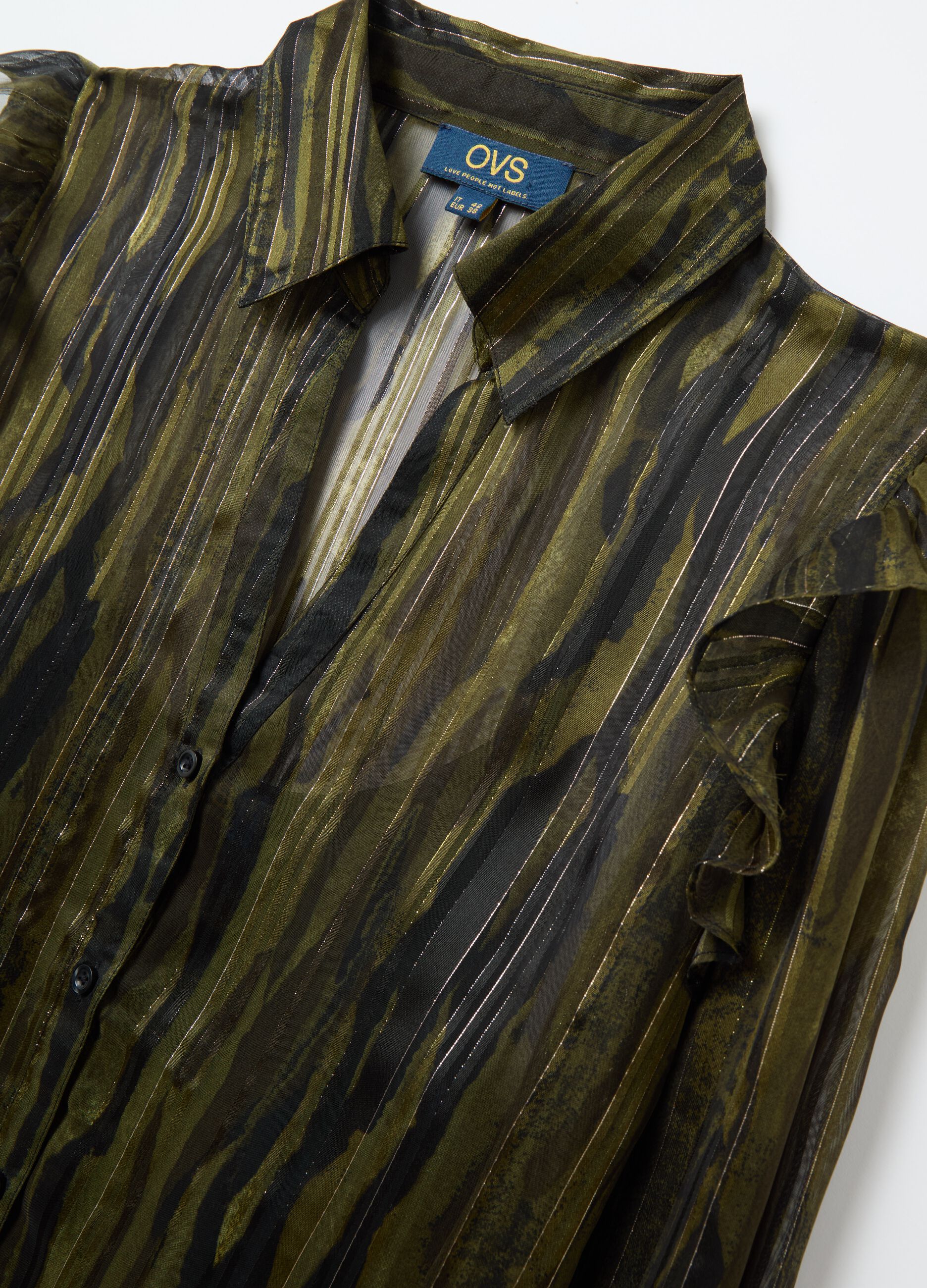 Semi-sheer camouflage blouse with lurex